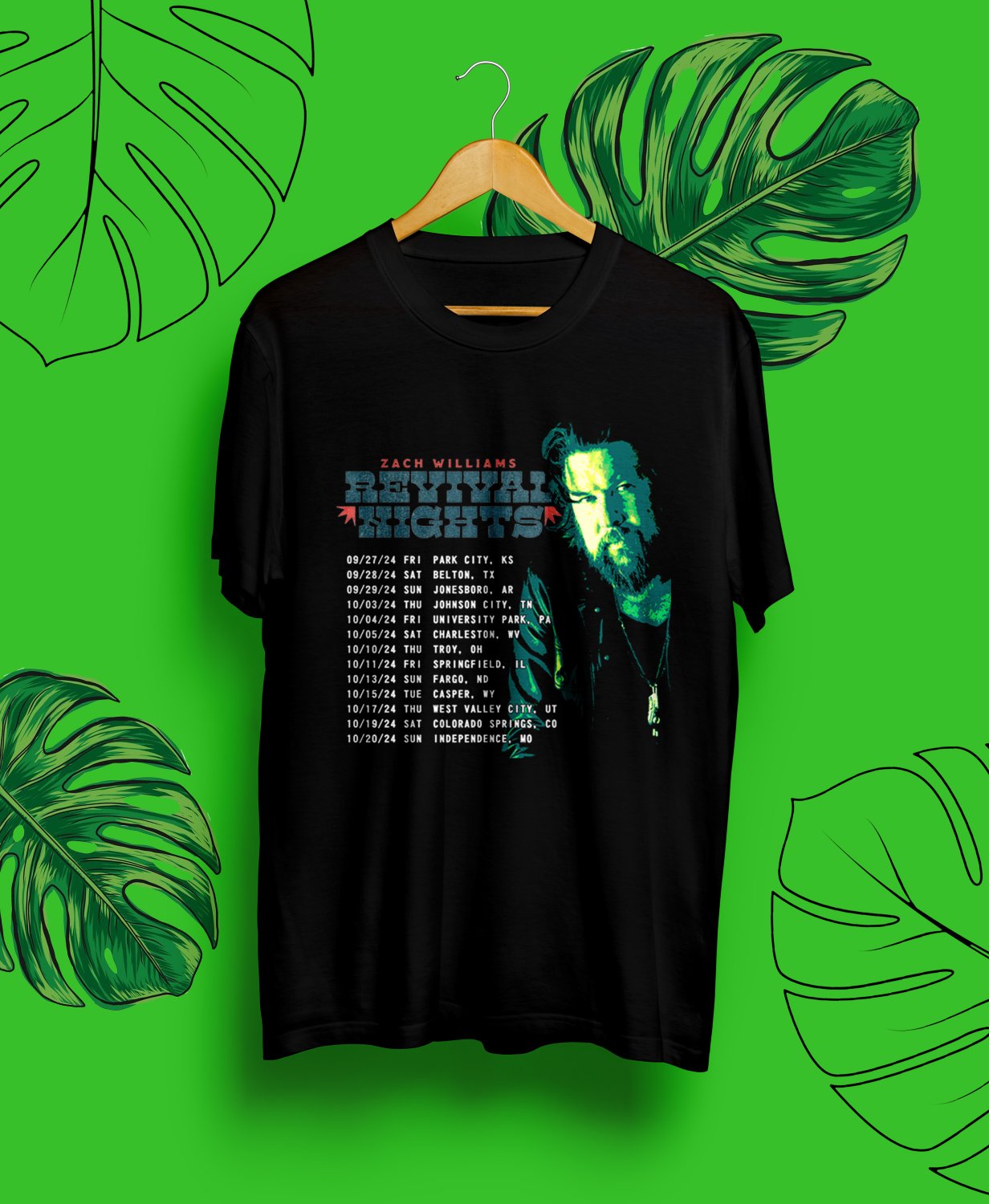 ZACH WILLIAMS REVIVAL NIGHTS FALL TOUR DATE 2024.ZACH WILLIAMS TOUR.UNISEX FRONT BLACK TEE CS81
