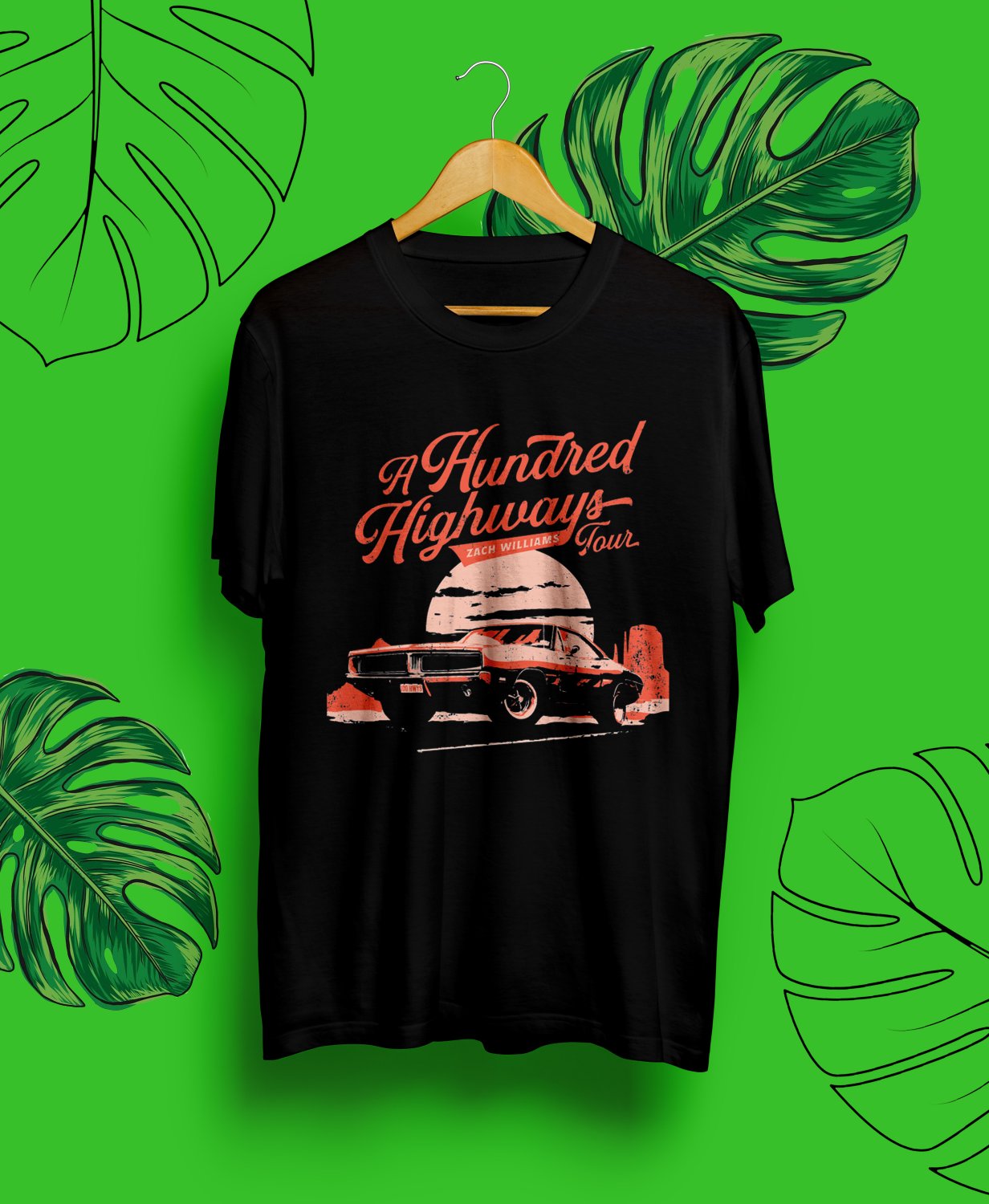ZACH WILLIAMS A HUNDRED HIGWAYS TOUR 2024.ZACH WILLIAMS TOUR.UNISEX FRONT BLACK TEE CS81