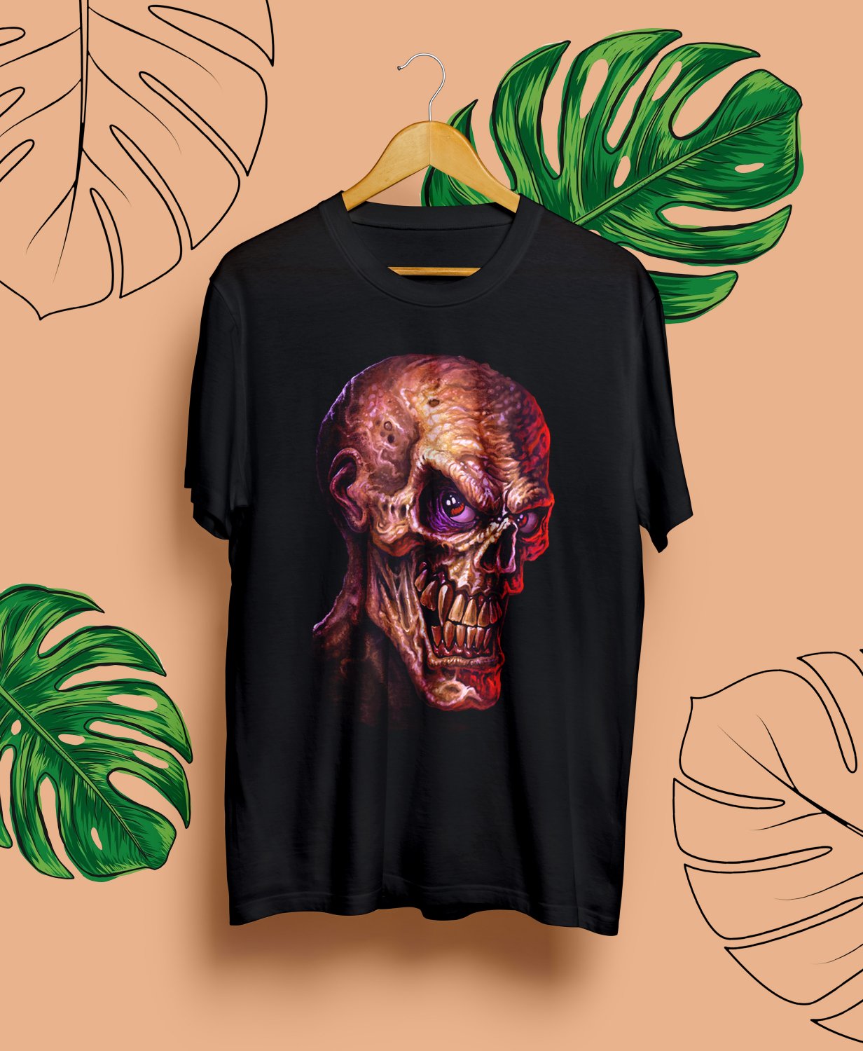 SKULL SARCASTIC STYLE.SKULL SARCASTIC VINTAGE TEE.UNISEX FRONT BLACK TEE CS81