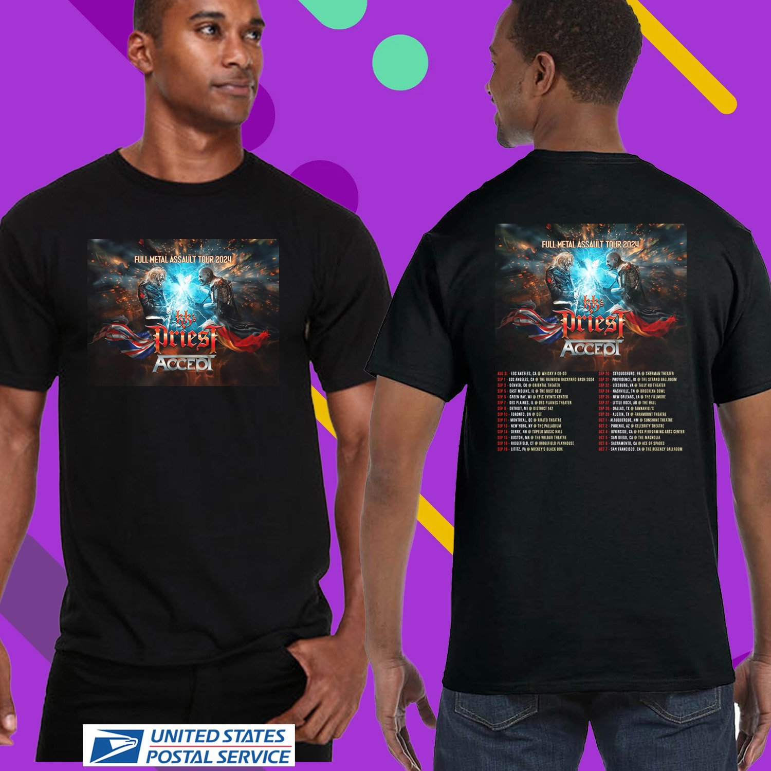 KK'S PRIEST & ACCEPT FULL METAL ASSAULT TOUR 2024.KK'S PRIEST TOUR.UNISEX BLACK TEE CS81