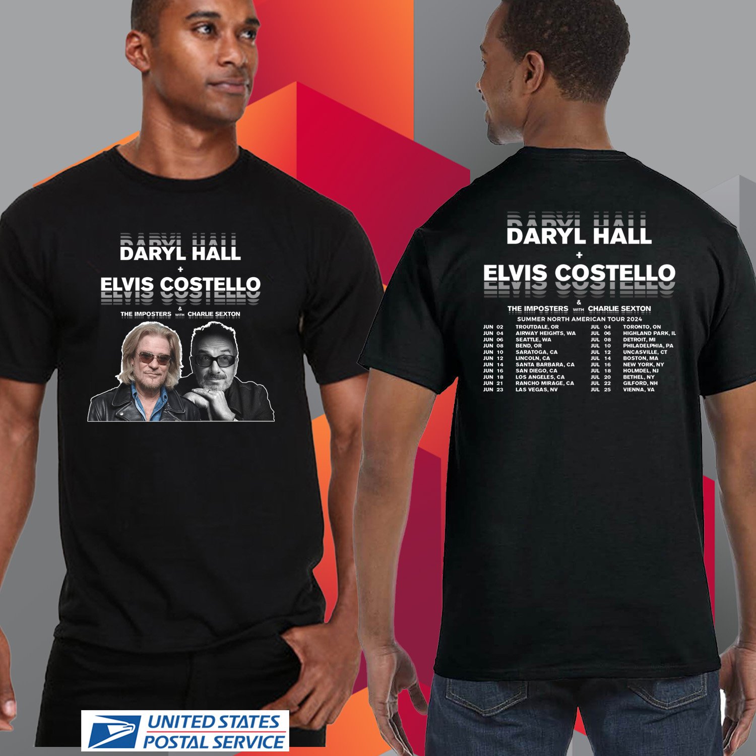 DARYL HALL & ELVIS COSTELLO TOUR 2024.DARYL HALL TOUR.UNISEX BLACK TEE CS81