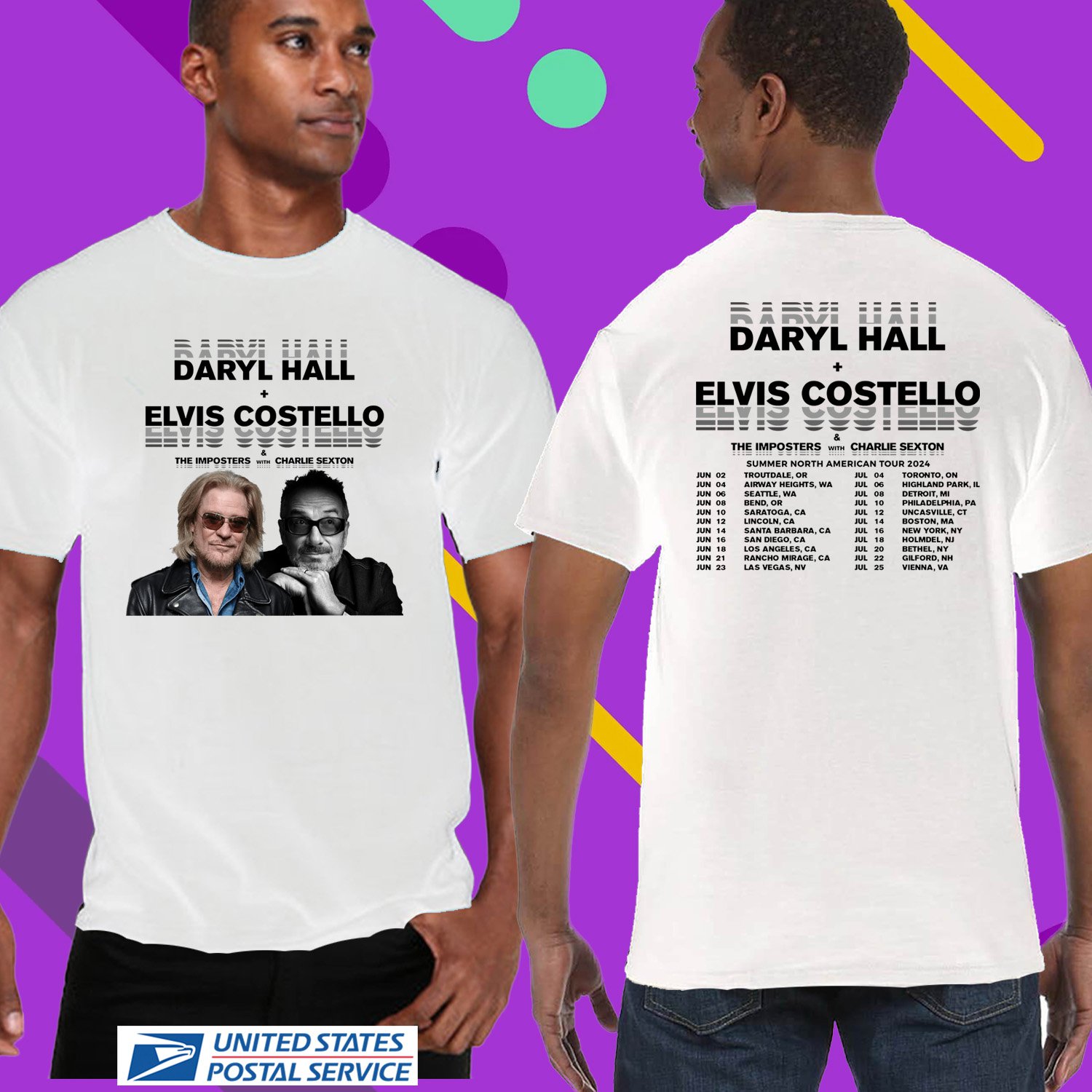 DARYL HALL & ELVIS COSTELLO TOUR 2024.DARYL HALL TOUR.UNISEX  WHITE  TEE CS81