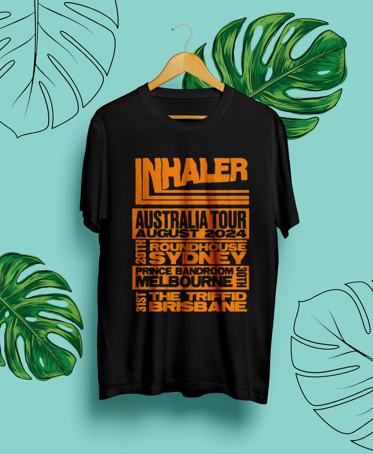 INHALER AUSTRALIA SUMMER TOUR DATE 2024.INHALER TOUR.UNISEX FRONT BLACK TEE CS81