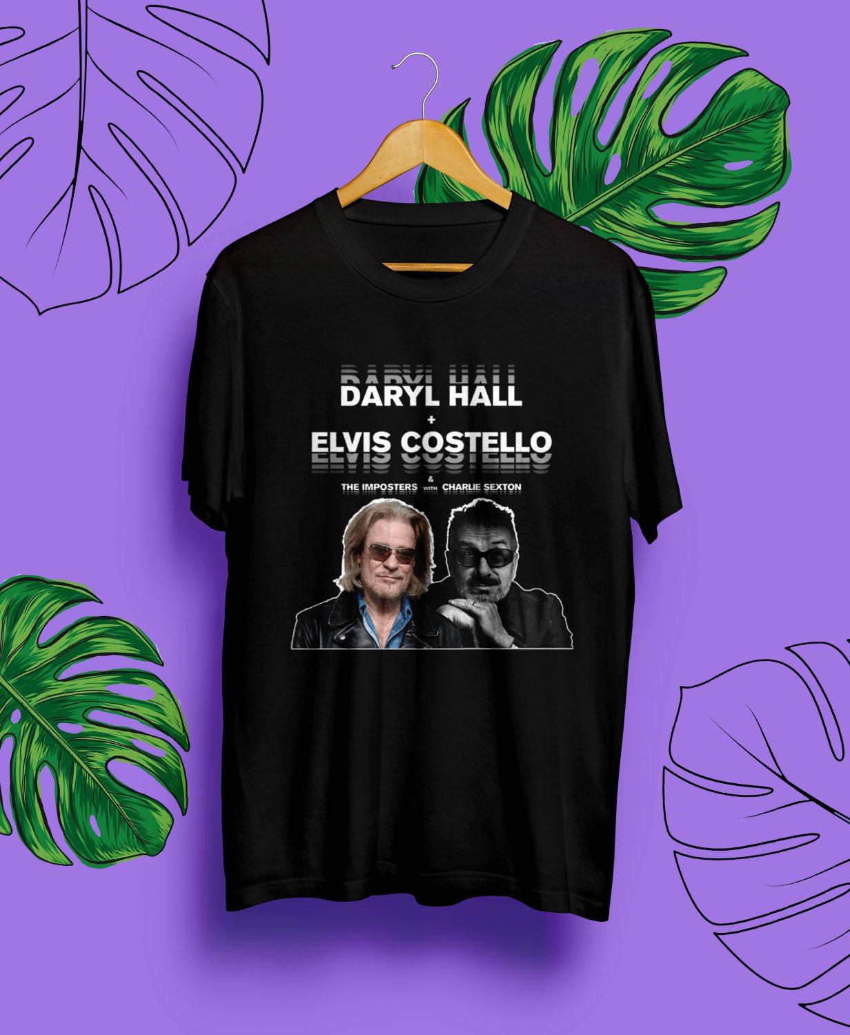 DARYL HALL & ELVIS COSTELLO SUMMER TOUR 2024.DARYL HALL TOUR.UNISEX FRONT BLACK TEE CS81