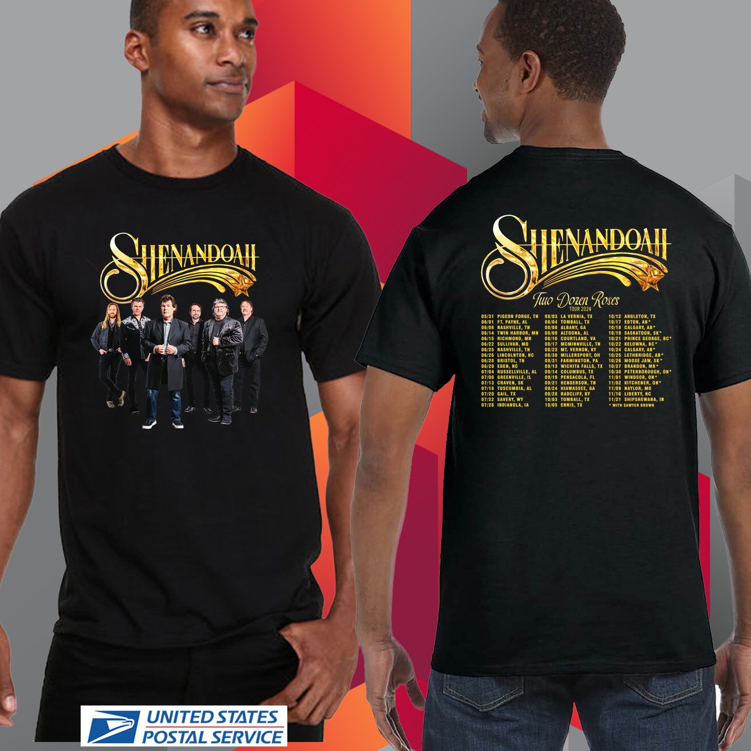 SHENANDOAH TWO DOZEN ROSES TOUR 2024.SHENANDOAH TOUR.UNISEX BLACK TEE CS81