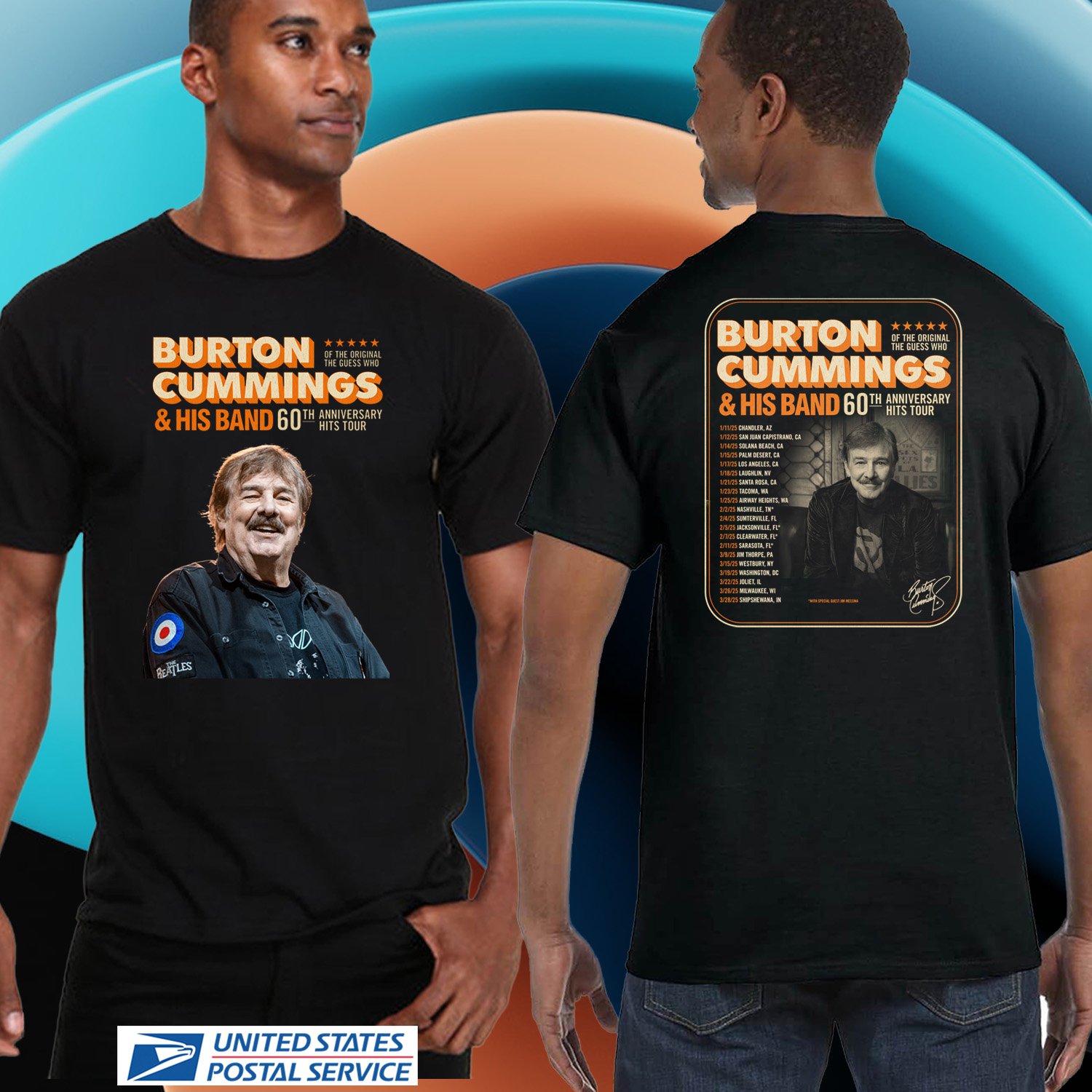 BURTON CUMMING & HIS BAND 60TH ANNIV TOUR 2025.BURTON CUMMING TOUR. UNISEX BLACK TEE CS81