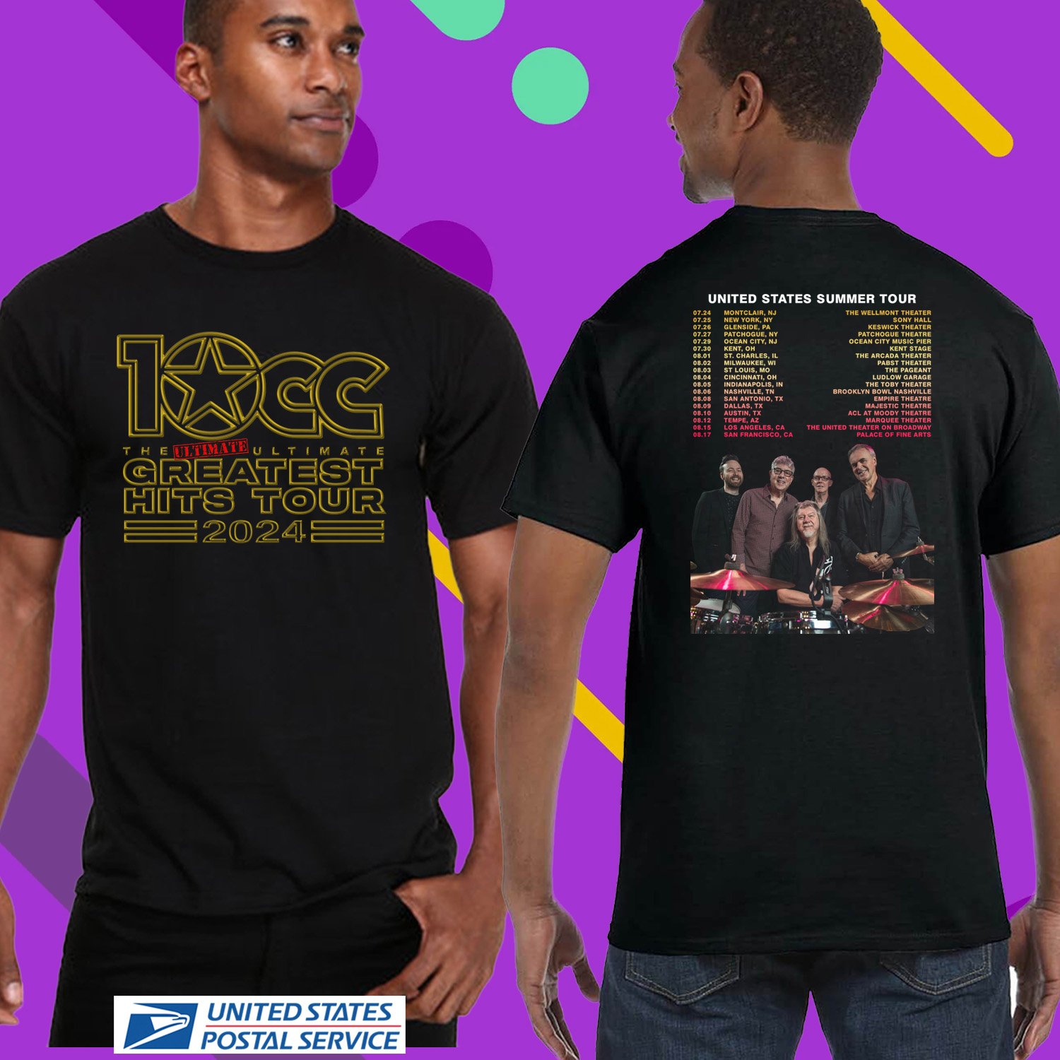10CC THE ULTIMATE GREATEST HITS USA TOUR 2024. 10CC. TOUR 2024. UNISEX BLACK TEE CS81