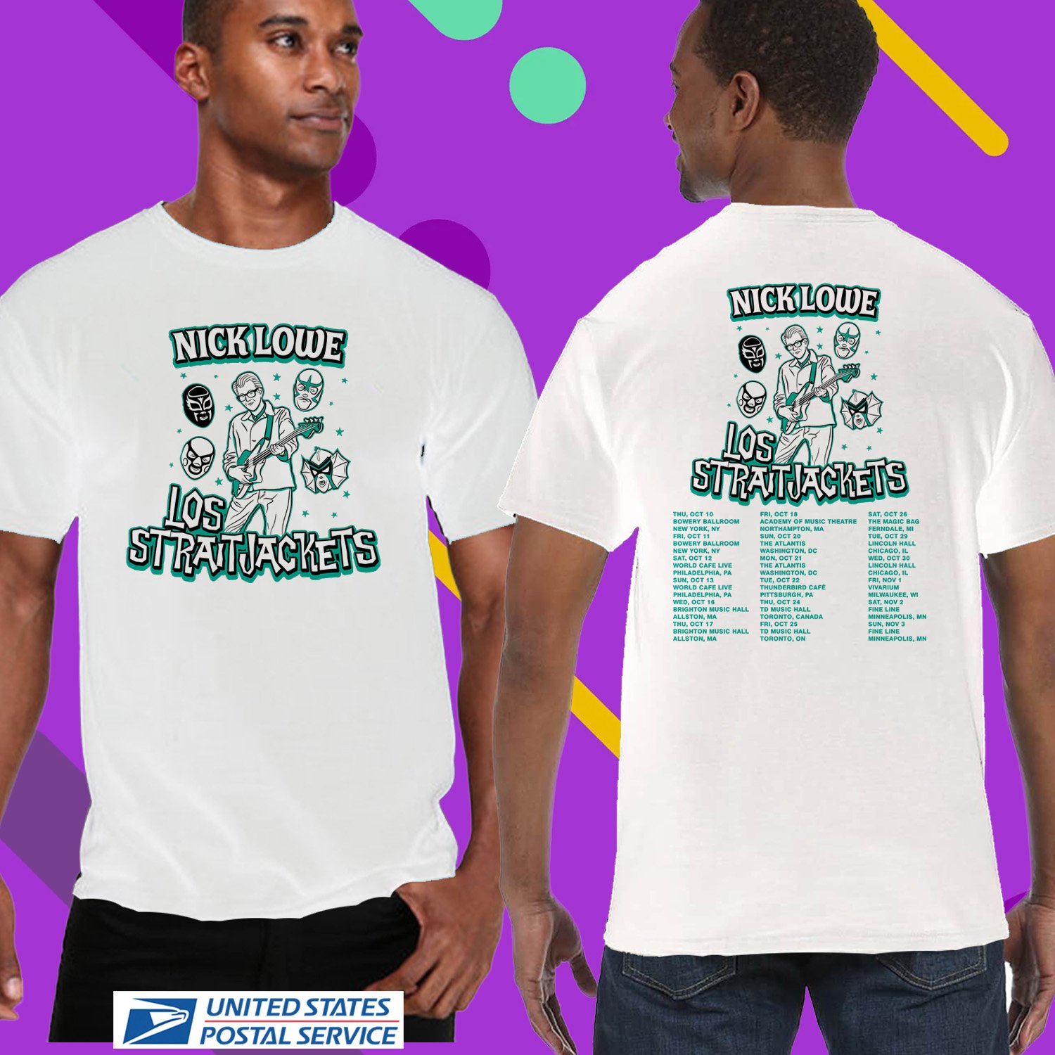 NICK LOWE & LOS STRAITJACKETS USA TOUR 2024. NICK LOWE. TOUR 2024. UNISEX WHITE TEE CS81