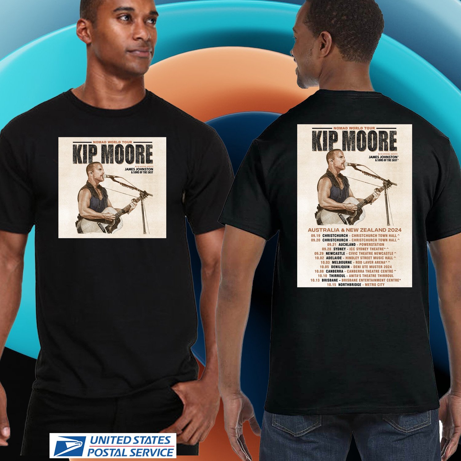 KIP MOORE NOMAD WORLD AUSTRALIA TOUR 2024. KIP MOORE TOUR. UNISEX BLACK TEE CS81
