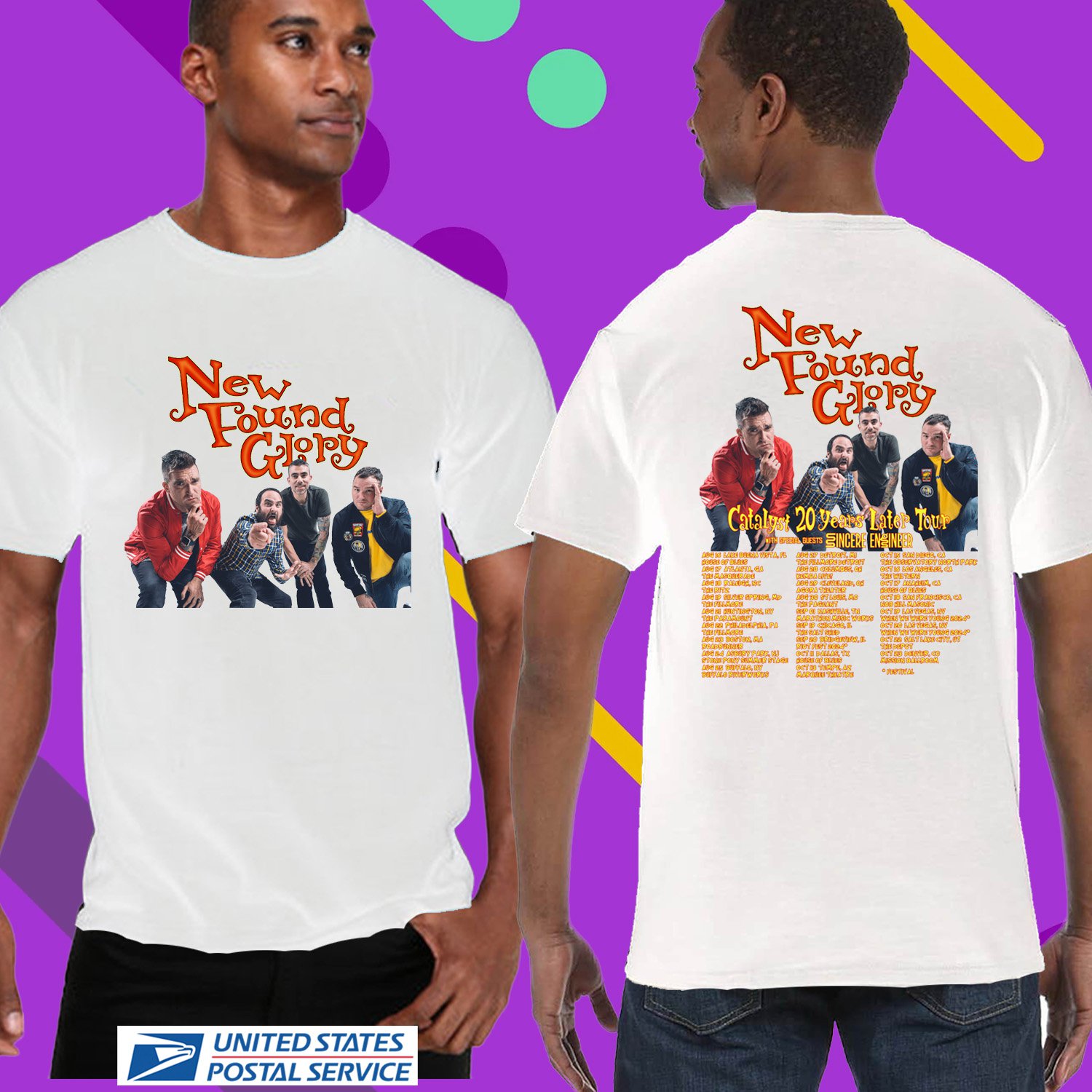 NEW FOUND GLORY CATALYST 20YEARS LATER TOUR 2024. NEW FOUND GLORY TOUR. UNISEX WHITE TEE CS81