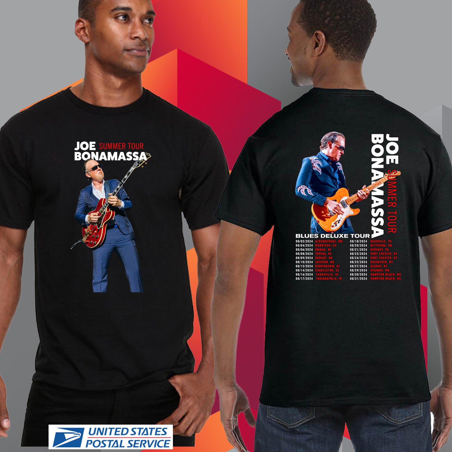 JOE BONAMASSA BLUES DELUXE SUMMER TOUR 2024. JOE BONAMASSA TOUR. UNISEX BLACK TEE CS81