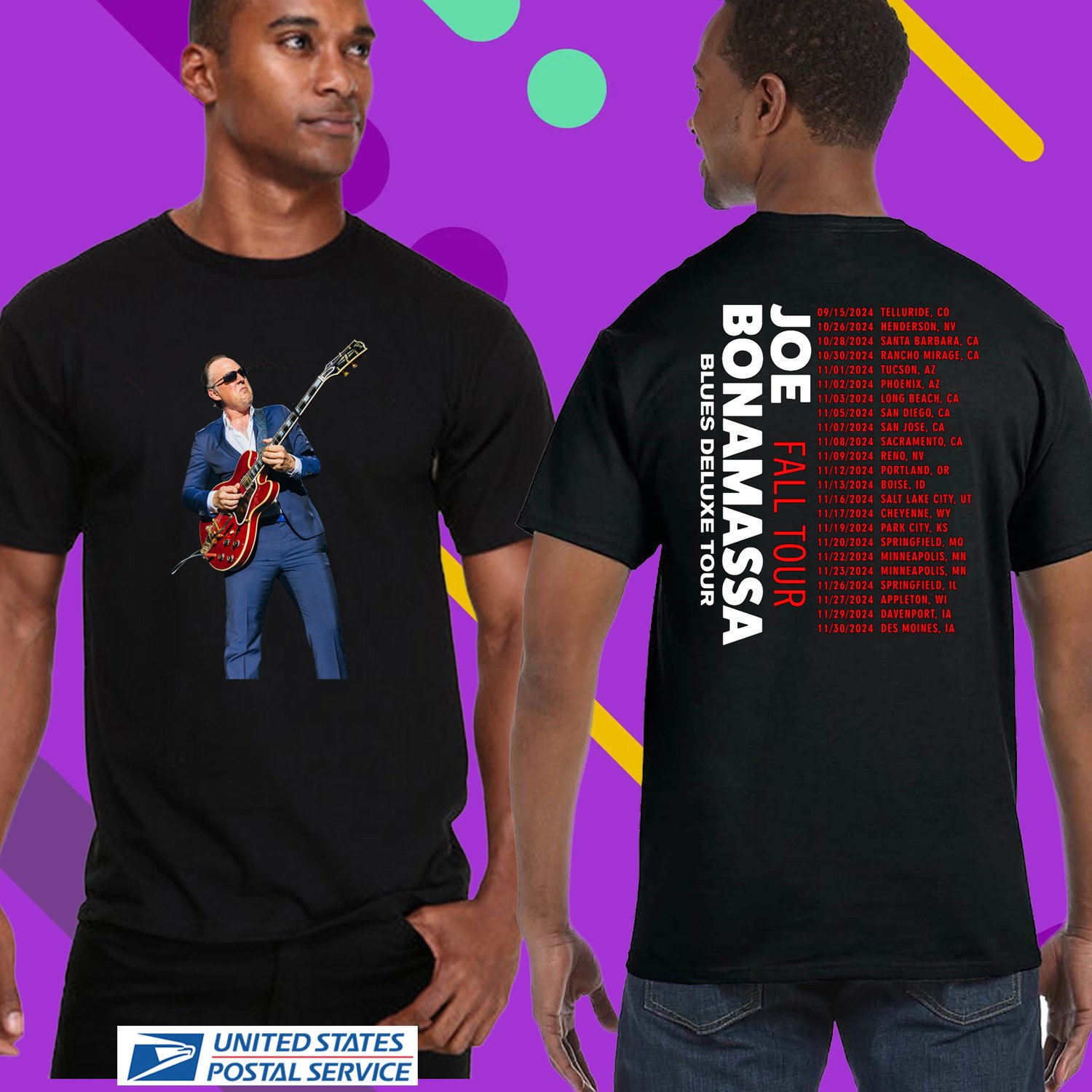 JOE BONAMASSA BLUES DELUXE FALL TOUR 2024. JOE BONAMASSA TOUR. UNISEX BLACK TEE CS81