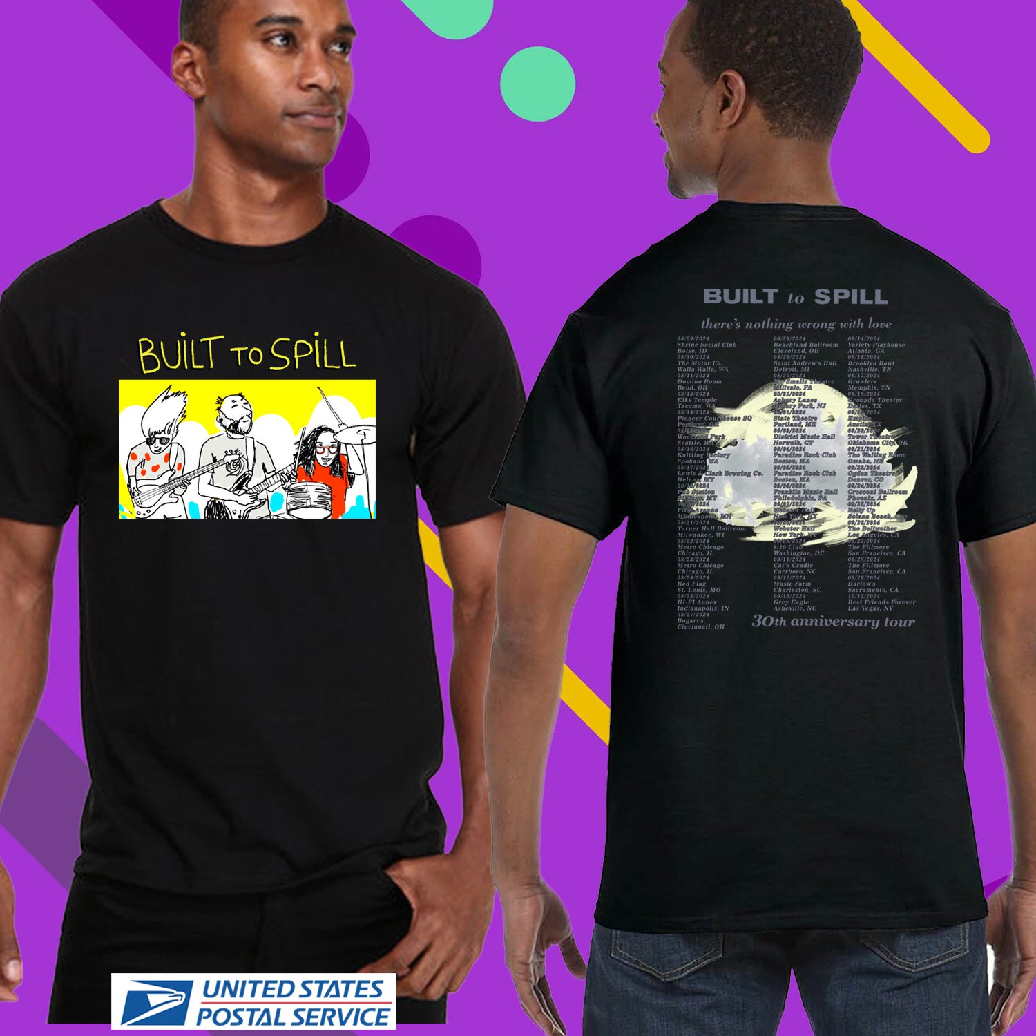 BUILT TO SPILL THERES NOTHING WRONG W LOVE TOUR 2024. BUILT TO SPILL TOUR. UNISEX BLACK TEE CS81
