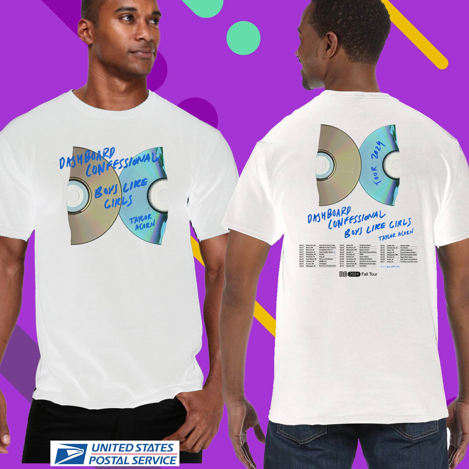 DASHBOARD CONFESSIONAL FALL TOUR 2024. DASHBOARD CONFESSIONAL TOUR. UNISEX WHITE TEE CS81