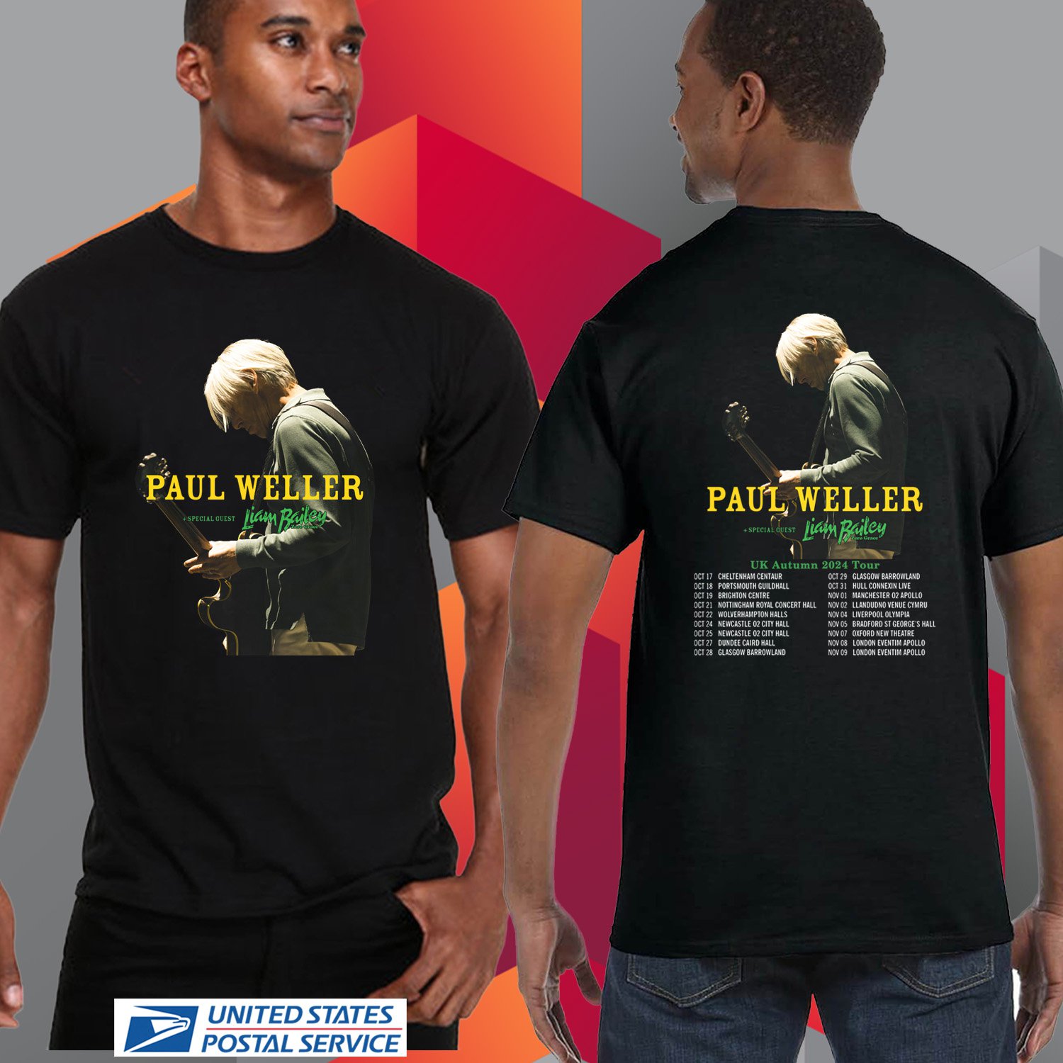 PAUL WELLER FALL GREAT BRITAIN TOUR 2024. PAUL WELLER TOUR. UNISEX BLACK TEE CS81