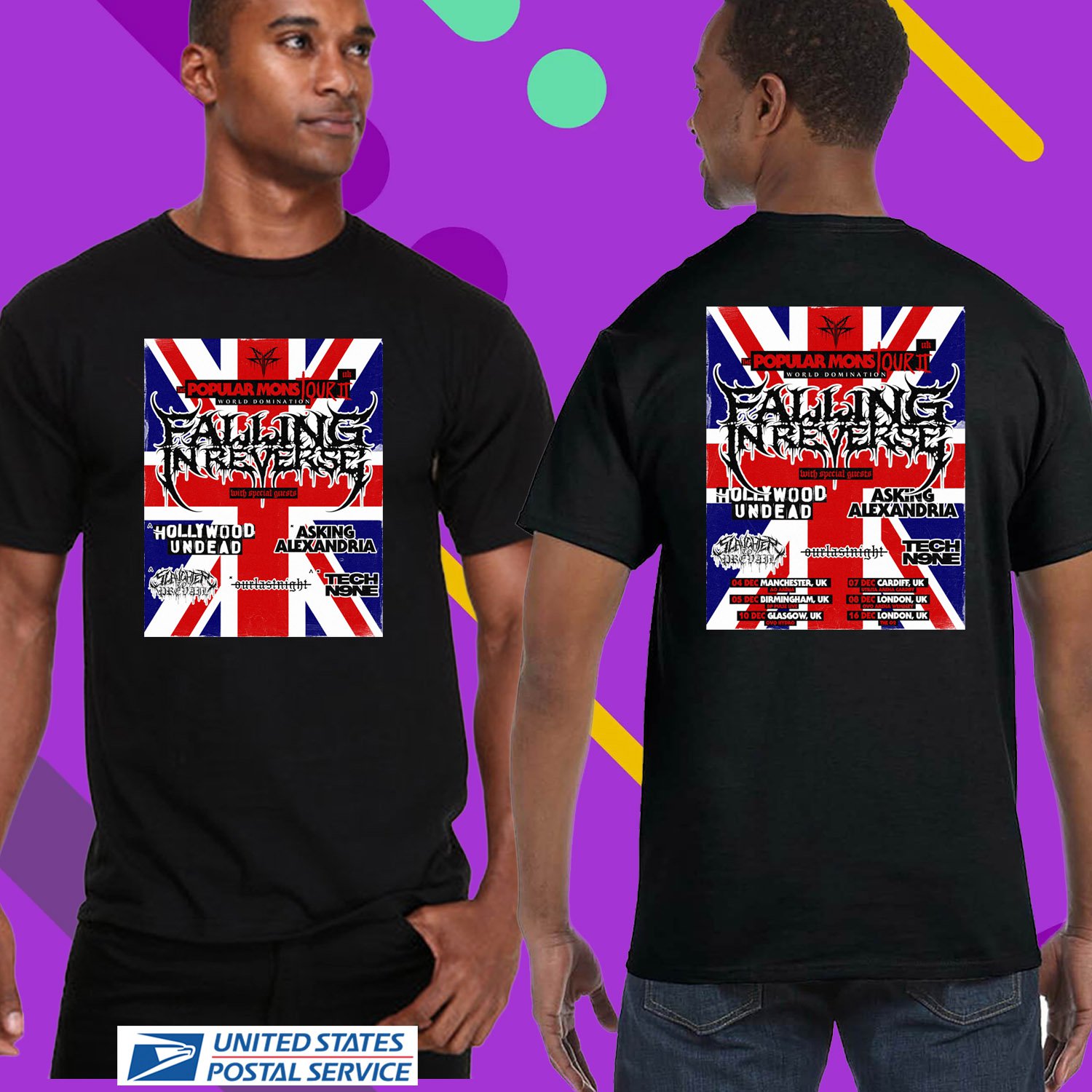 FALLING IN REVERSE THE POPULAR MONSTOUR 2 TOUR UK 2024. FALLING IN REVERSE. UNISEX BLACK TEE CS81