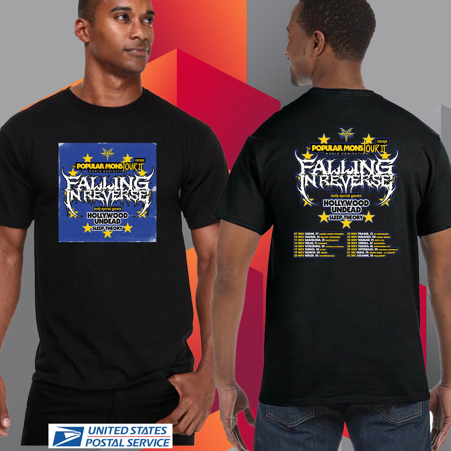 FALLING IN REVERSE THE POPULAR MONSTOUR 2 TOUR EU 2024. FALLING IN REVERSE. UNISEX BLACK TEE CS81