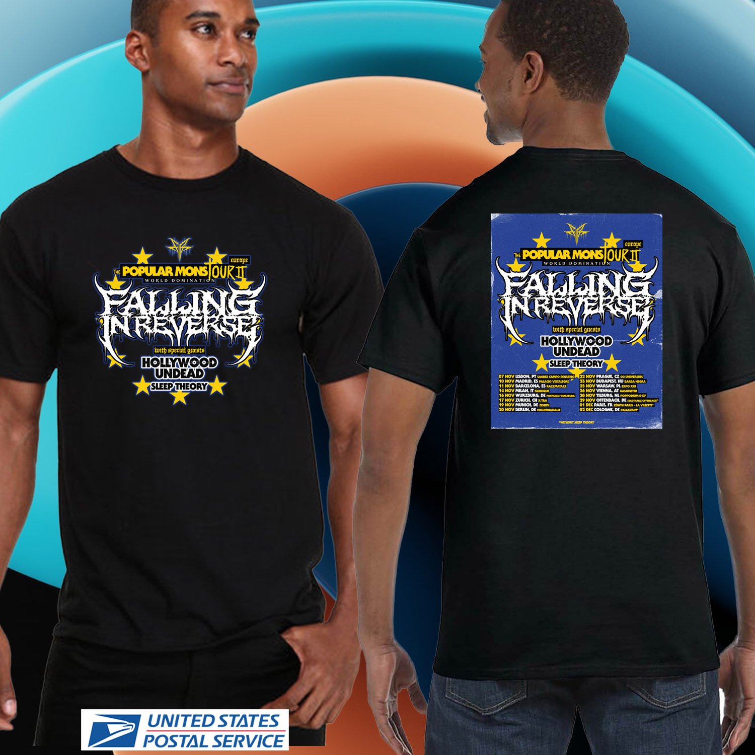 FALLING IN REVERSE THE POPULAR MONSTOUR 2 TOUR EU 2024. FALLING IN REVERSE. UNISEX BLACK TEE CS82