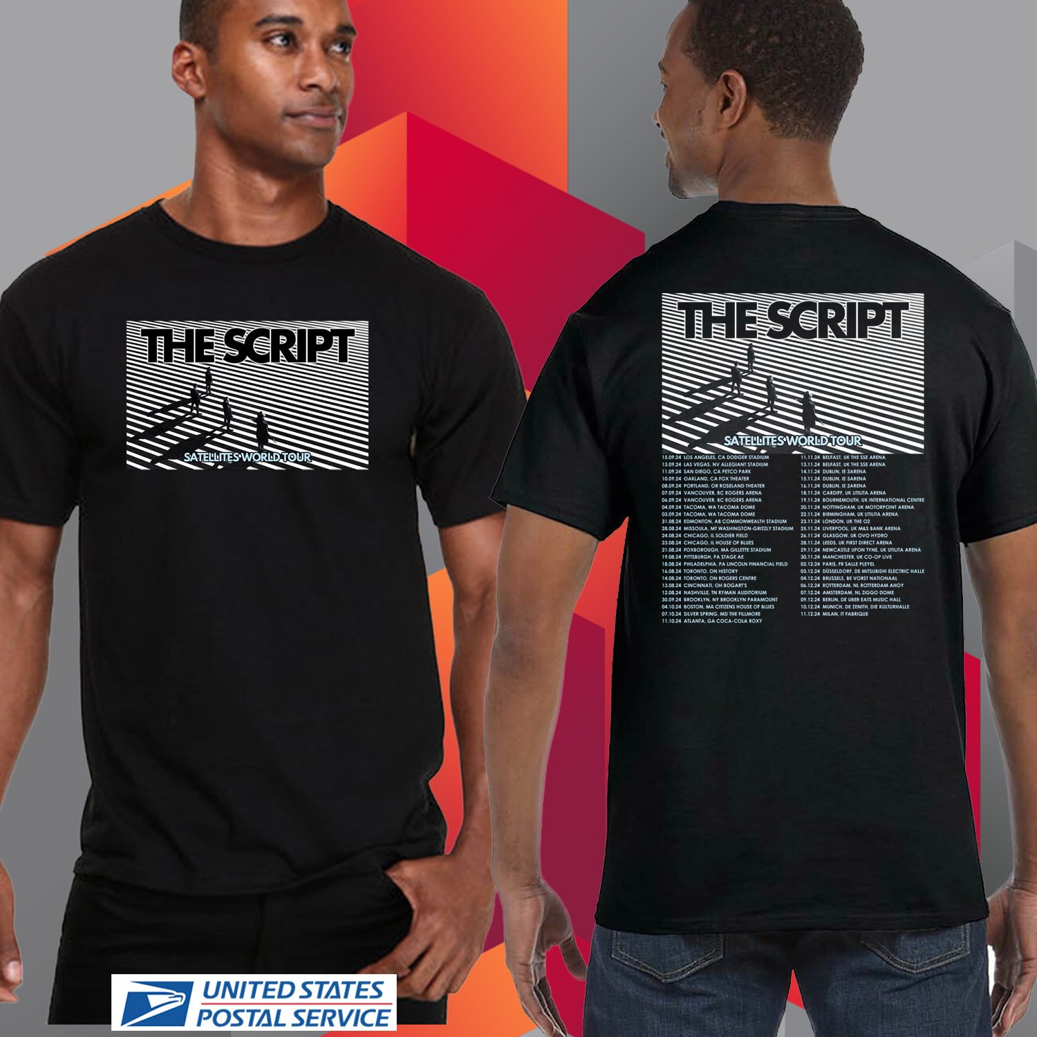 THE SCRIPT SATELLITES WORLD TOUR 2024. THE SCRIPT TOUR. UNISEX BLACK