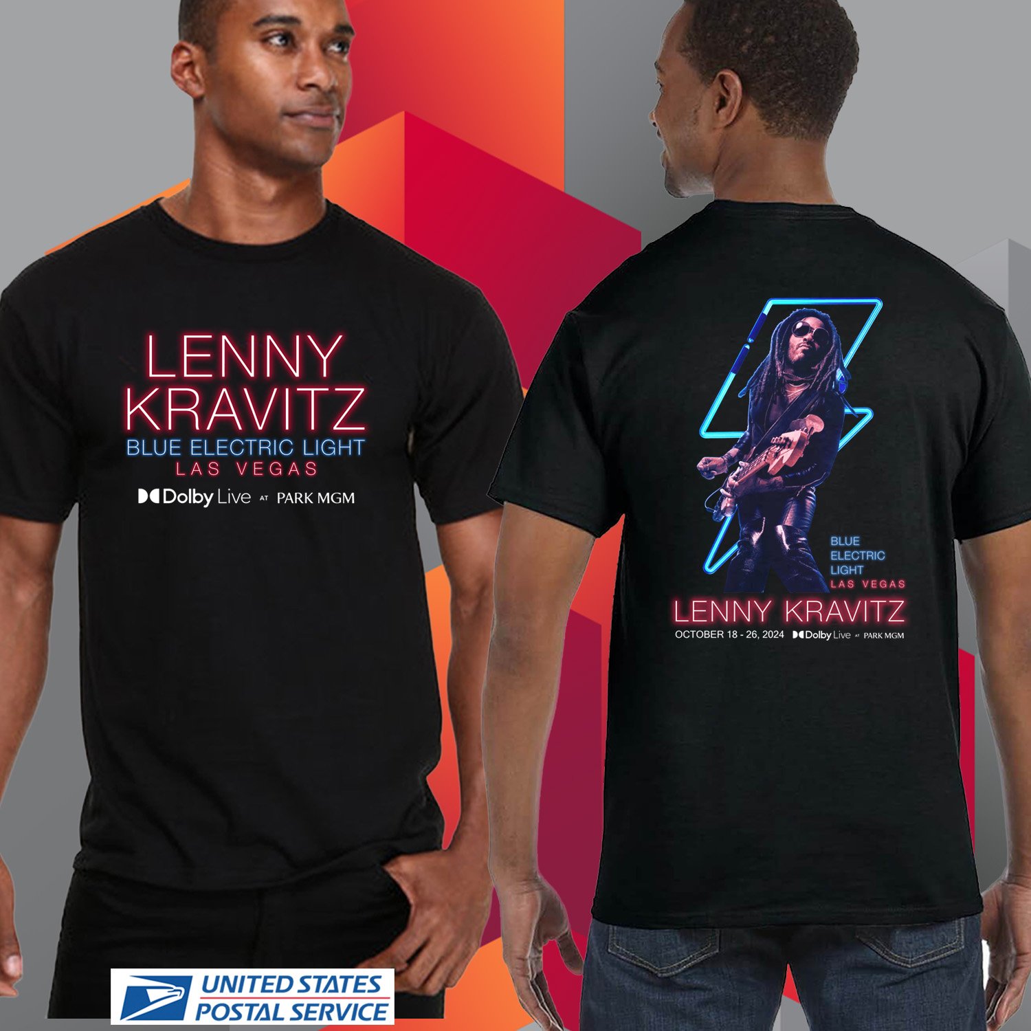 LENNY KRAVITZ BLUE ELECTRIC LIGHT LAS VEGAS TOUR 2024. LENNY KRAVITZ TOUR. UNISEX BLACK TEE CS81