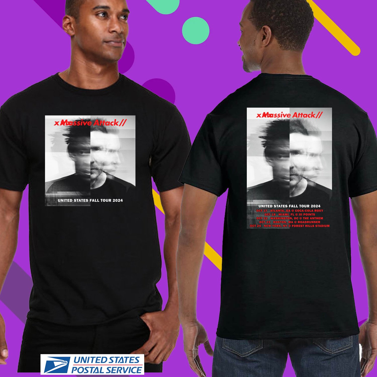 MASSIVE ATTACK FALL USA TOUR 2024. MASSIVE ATTACK TOUR. UNISEX BLACK TEE CS81