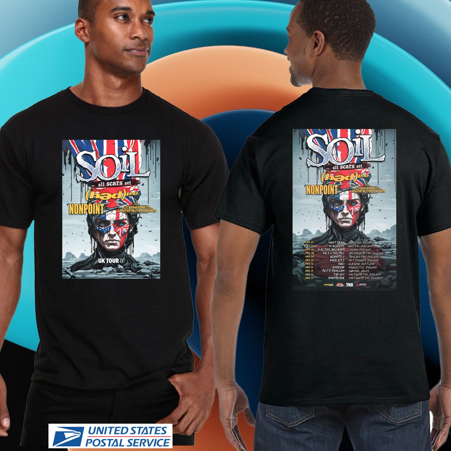 SOIL WITH HED P.E. AND NONPOINT UNITED KINGDOM TOUR 2024.SOIL TOUR. UNISEX BLACK TEE CS81