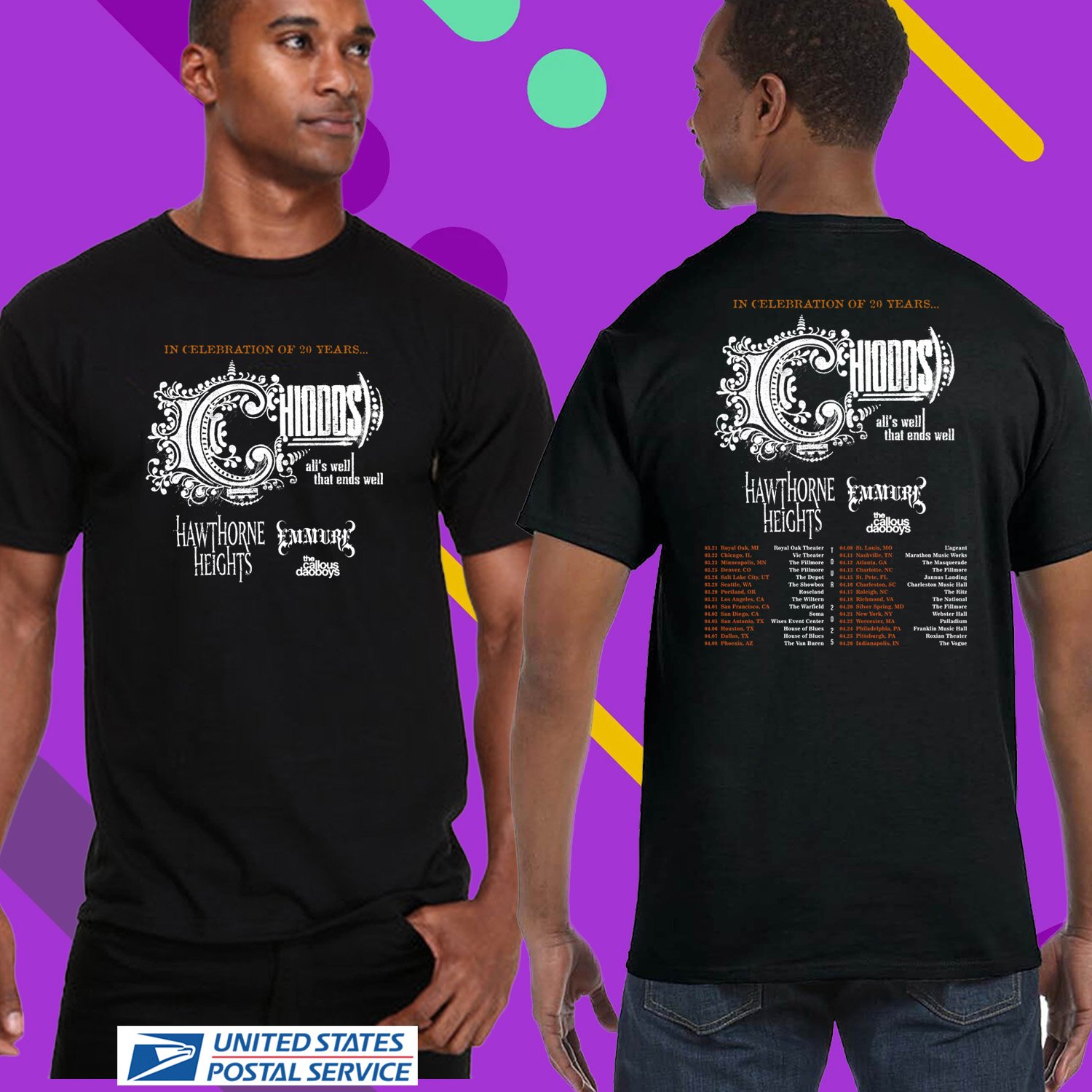 CHIODOS 20YEARS ALLS WELL THAT ENDS WELL USA TOUR 2025. KILLSWITCH ENGAGE. UNISEX BLACK TEE CS81