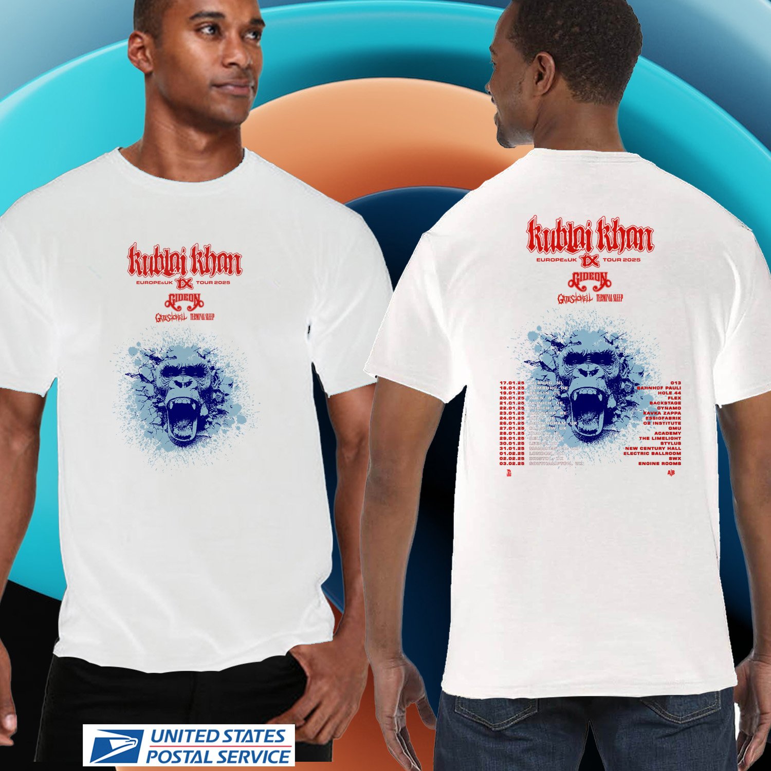 KUBLAI KHAN TX EUROPE UK TOUR 2025. KUBLAI KHAN TX. UNISEX WHITE TEE CS81