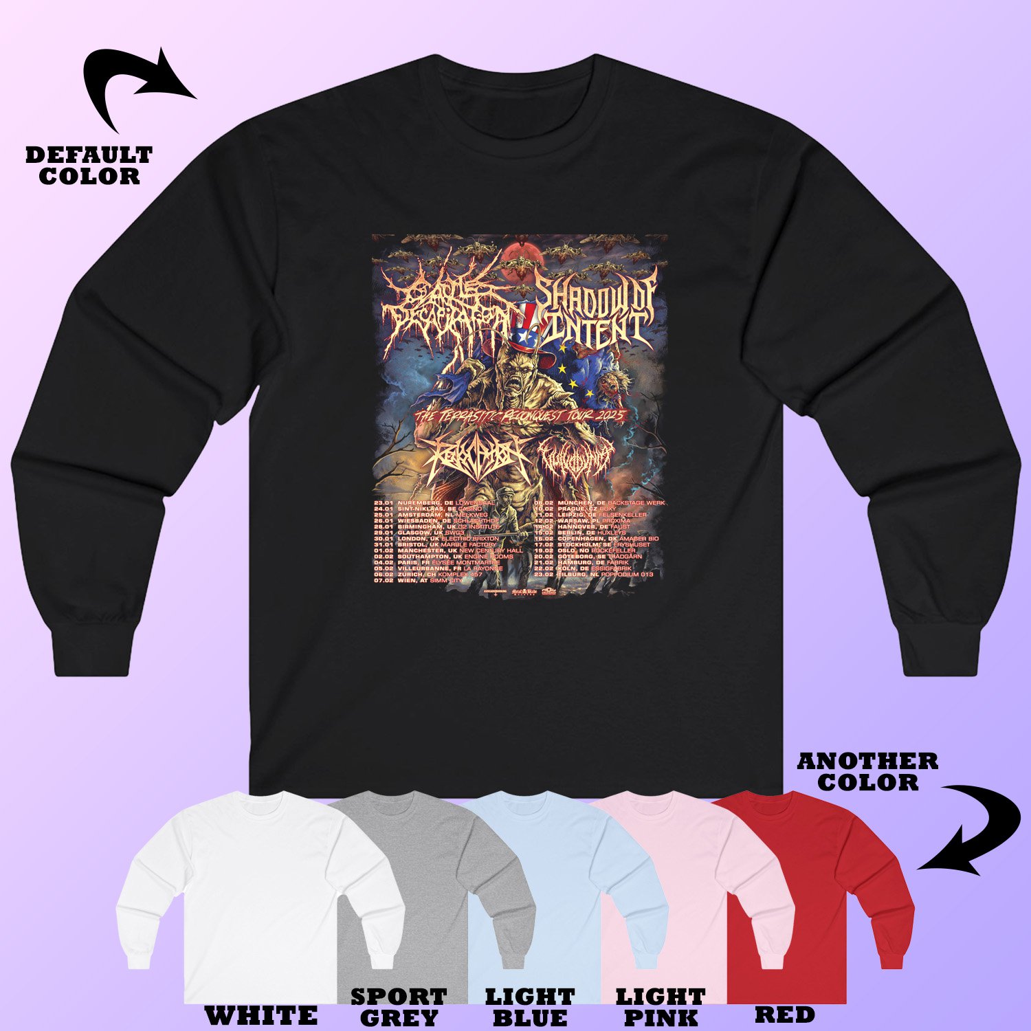 CATTLE DECAPITATION TERRASITIC RECONQUEST TOUR DATE 2025. FRONT SIDE UNISEX BLACK LONGSLEEVE CS81
