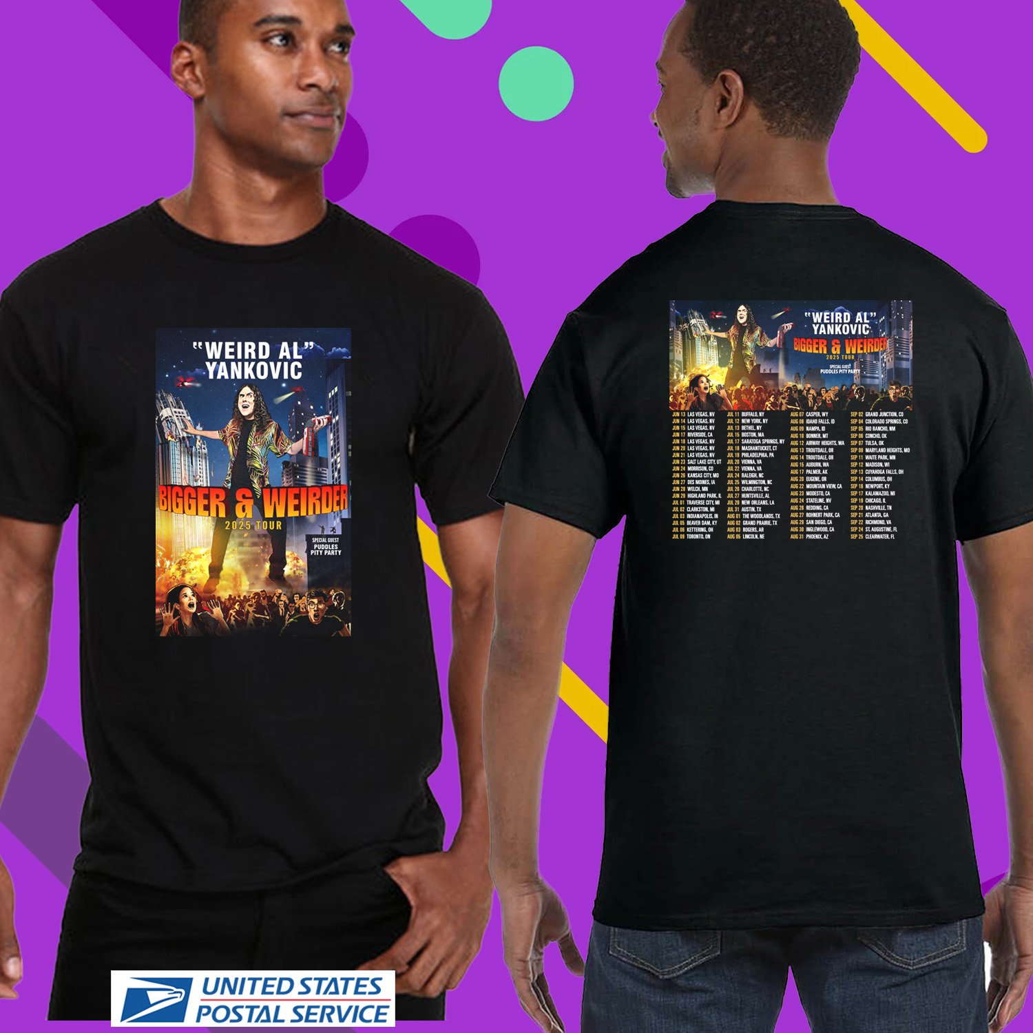 WEIRD AL YANKOVIC BIGGER & WEIRDER N.AMERICA TOUR 2025. WEIRD AL YANKOVIC. UNISEX BLACK TEE CS81