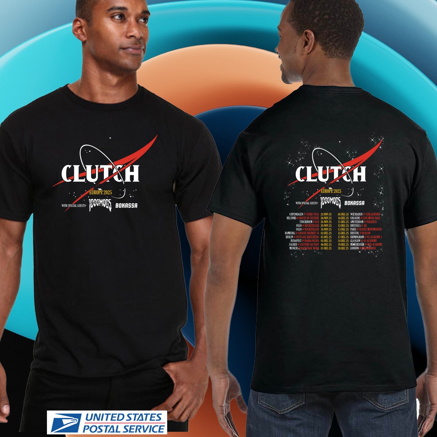 CLUTCH FORTUNE TELLERS MAKE KILLING NOWDAYS EU TOUR 2025. CLUTCH. UNISEX BLACK TEE CS81