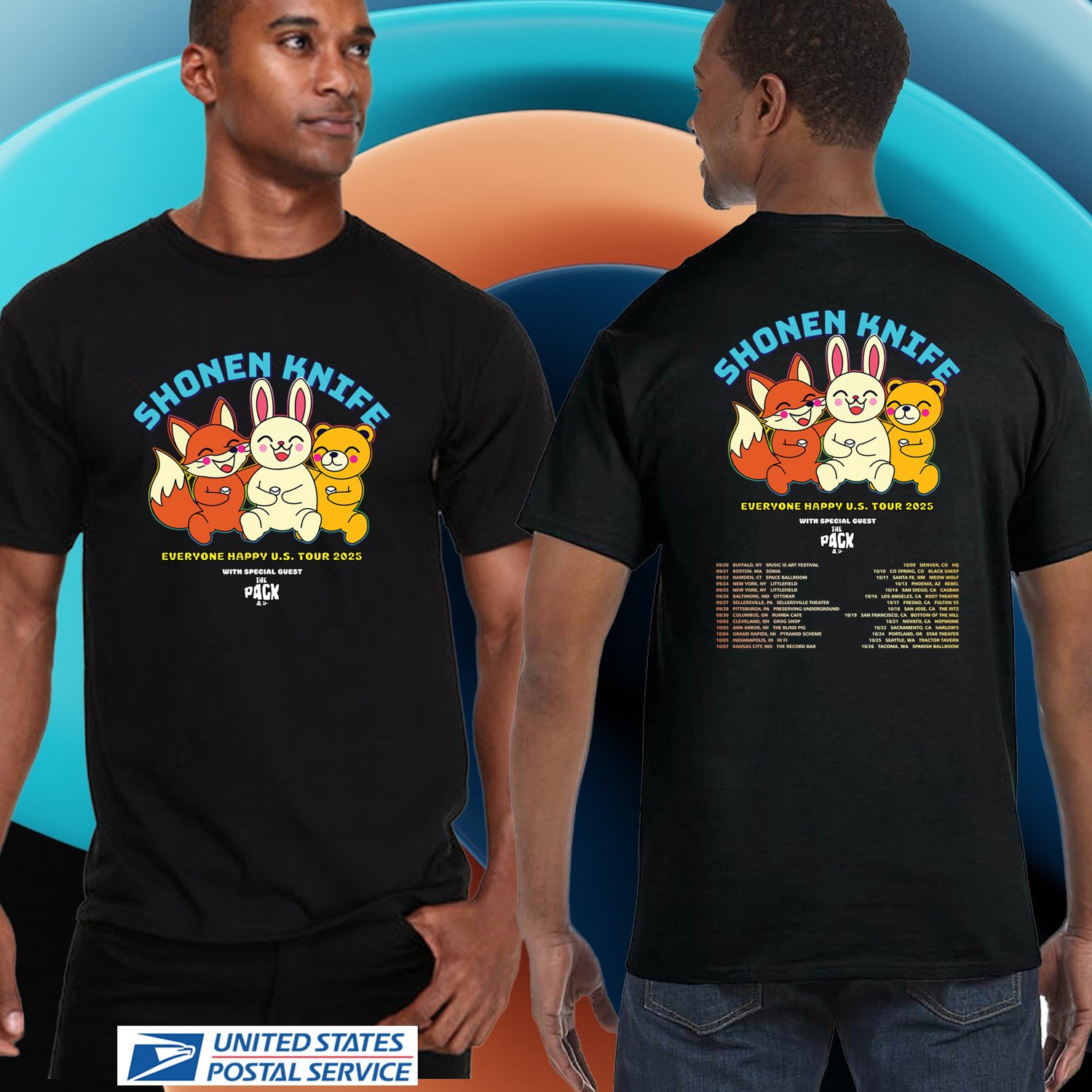 SHONEN KNIFE EVERYONE HAPPY USA TOUR 2025. SHONEN KNIFE. UNISEX BLACK TEE CS81