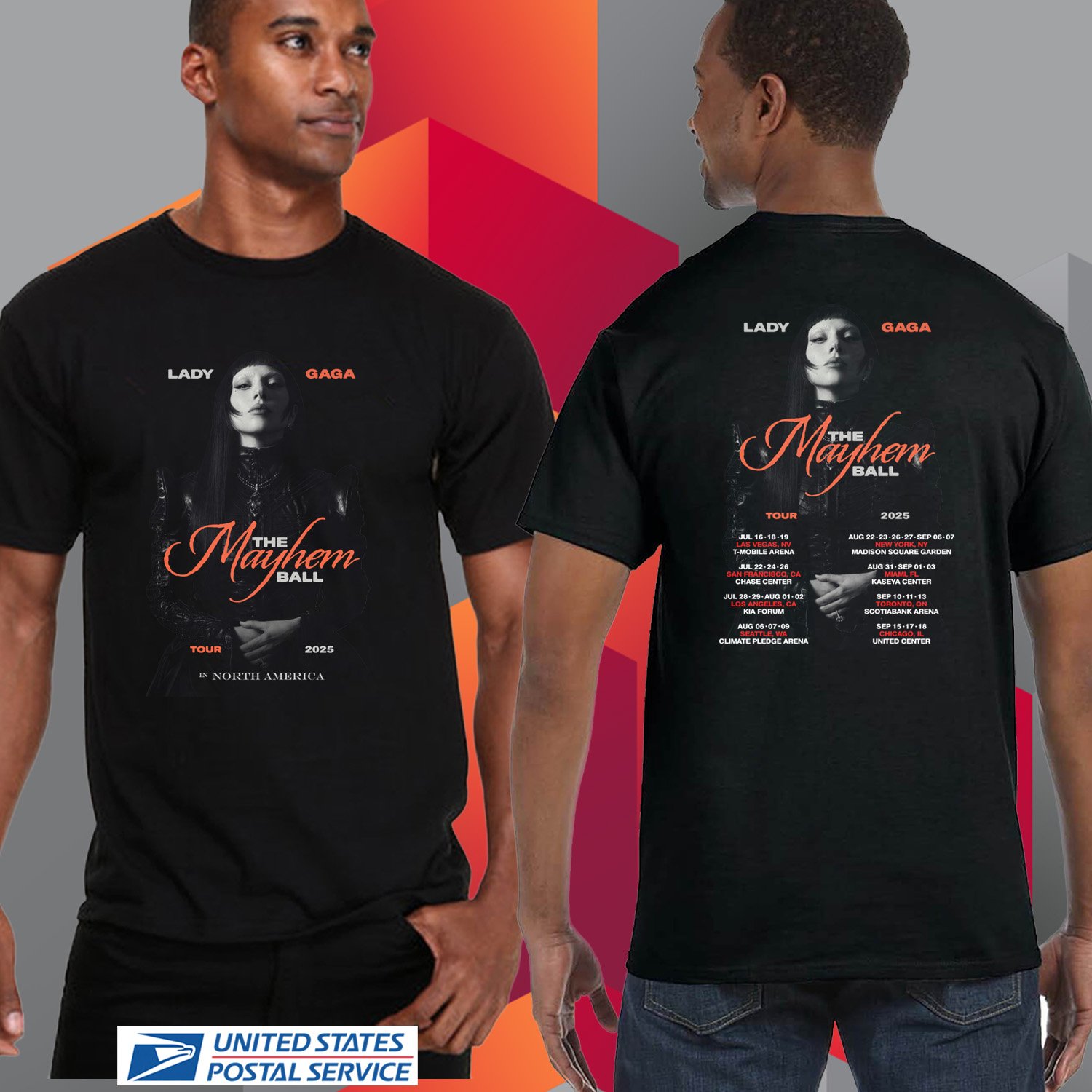 LADY GAGA THE MAYHEM BALL NORTH AMERICA TOUR 2025. LADY GAGA. UNISEX BLACK TEE CS81
