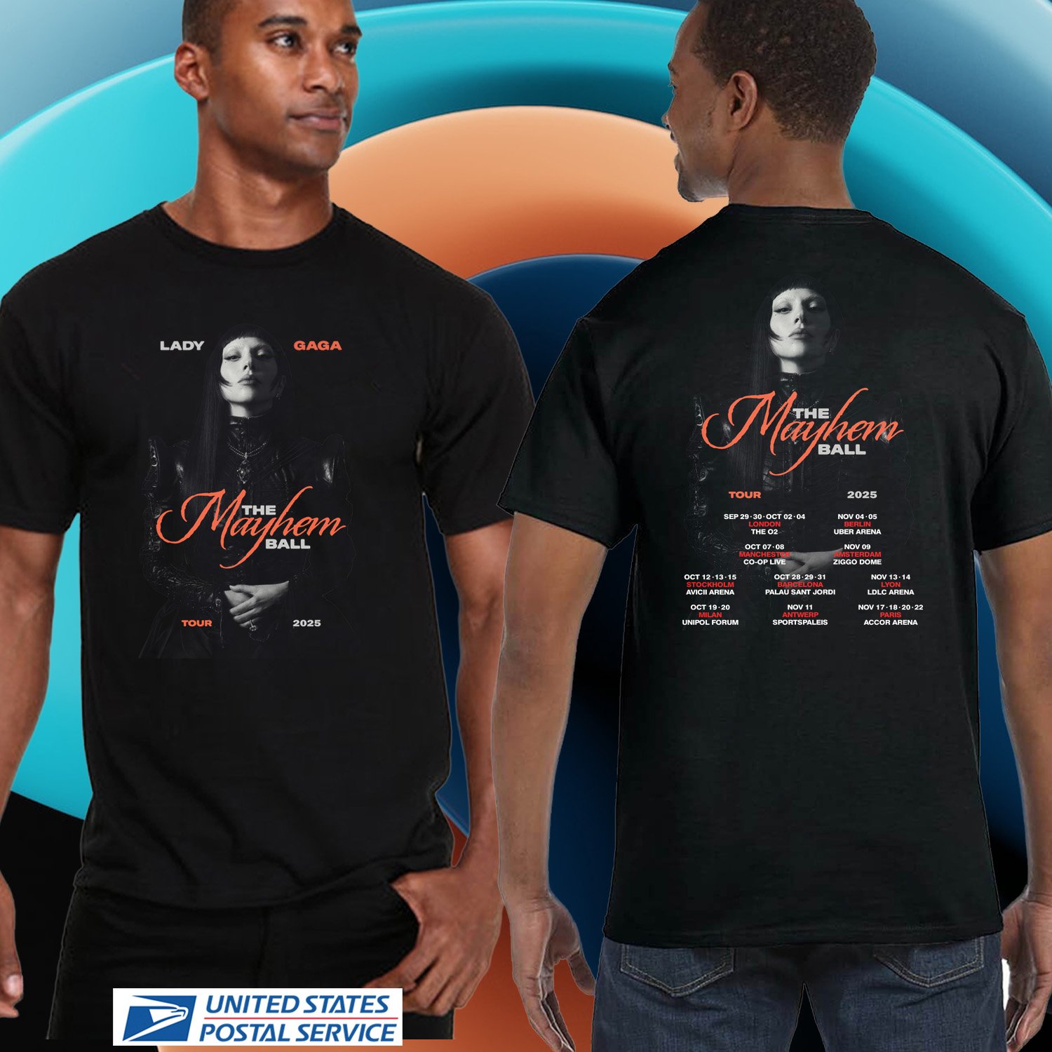 LADY GAGA THE MAYHEM BALL EUROPE UK TOUR 2025. LADY GAGA. UNISEX BLACK TEE CS81