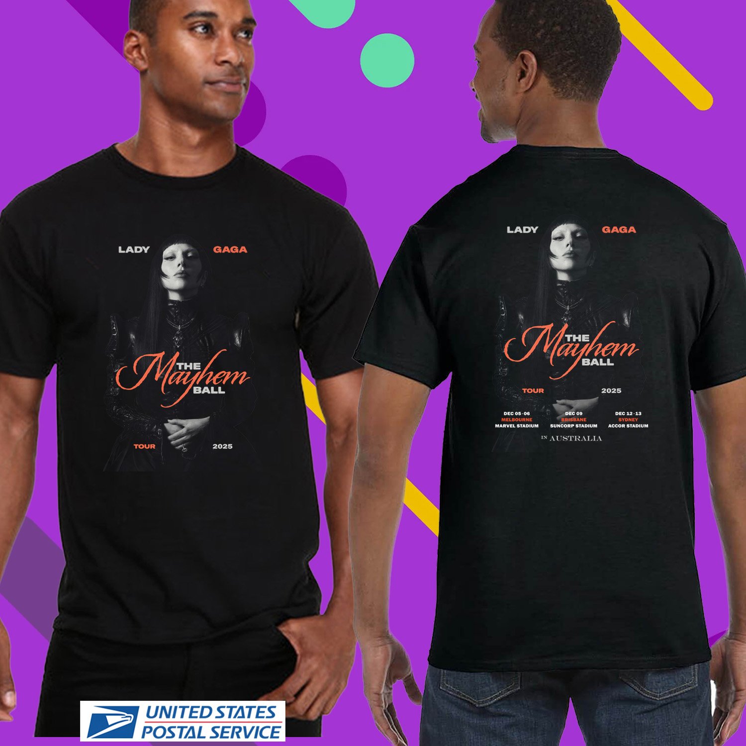 LADY GAGA THE MAYHEM BALL AUSTRALIA TOUR 2025. LADY GAGA. UNISEX BLACK TEE CS81