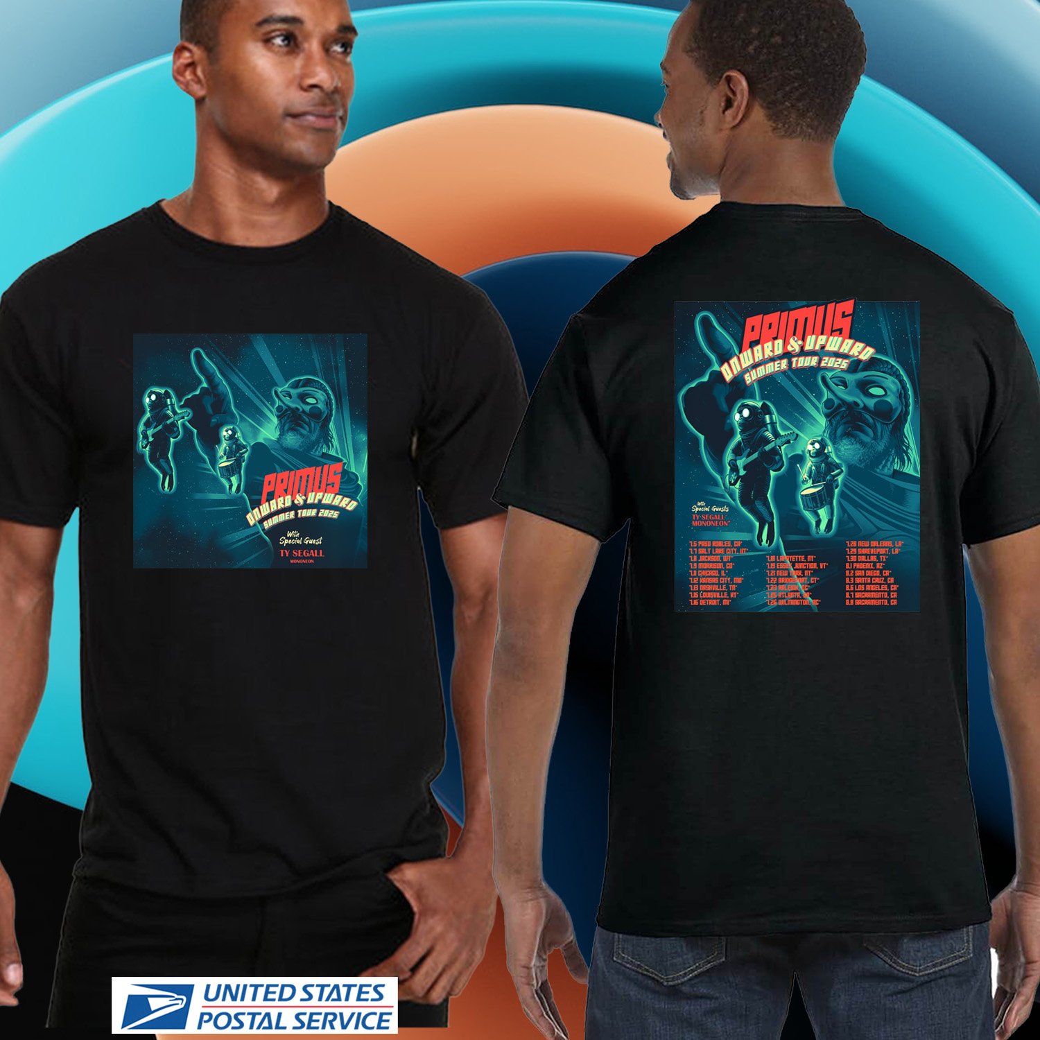 PRIMUS ONWARD AND UPWARD SUMMER TOUR 2025. PRIMUS. UNISEX BLACK TEE CS81