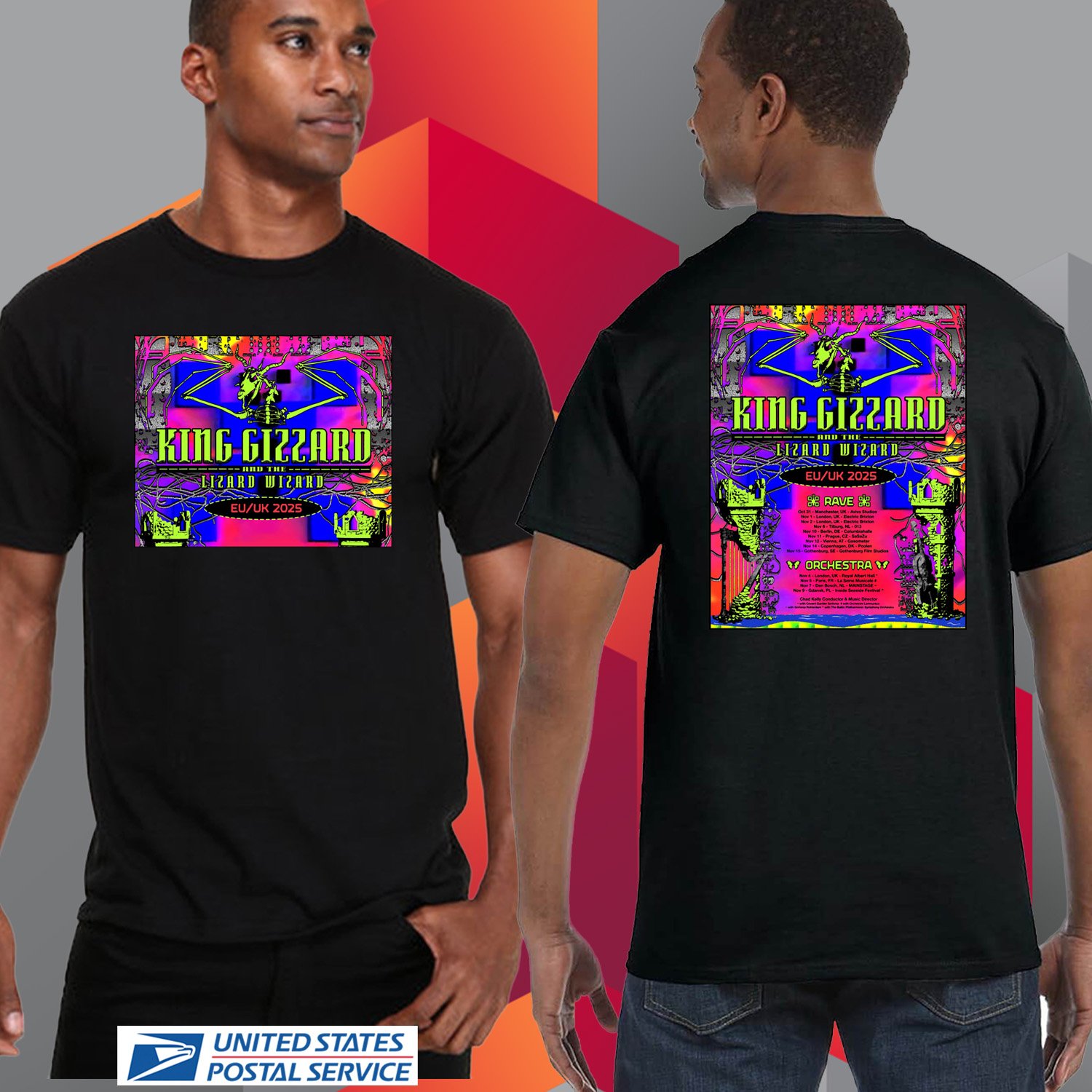 KING GIZZARD AND THE LIZARD WIZARD PHANTOM ISLAND EU/UK TOUR 2025. KGLW. UNISEX BLACK TEE CS81