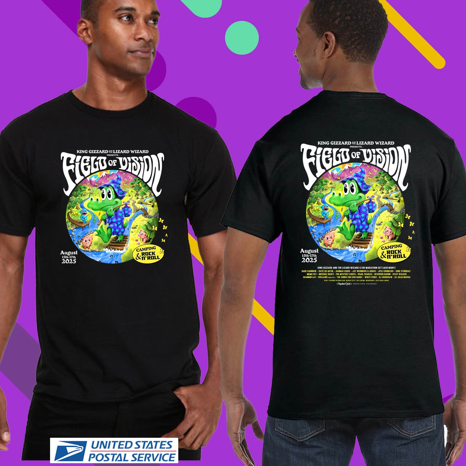 KING GIZZARD AND THE LIZARD WIZARD FIELD OF VISION CAMPING TOUR 2025. KGLW. UNISEX BLACK TEE CS81