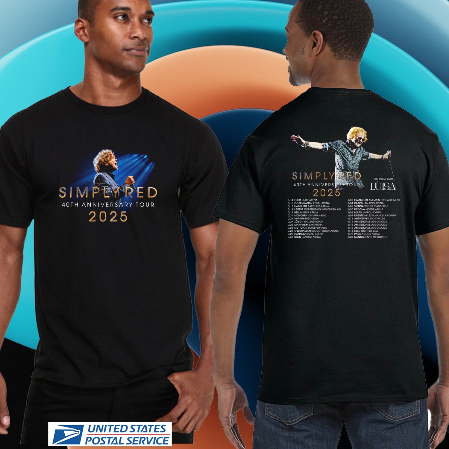 SIMPLY RED 40TH ANNIVERSARY EUROPE TOUR 2025. SIMPLY RED. UNISEX BLACK TEE CS81