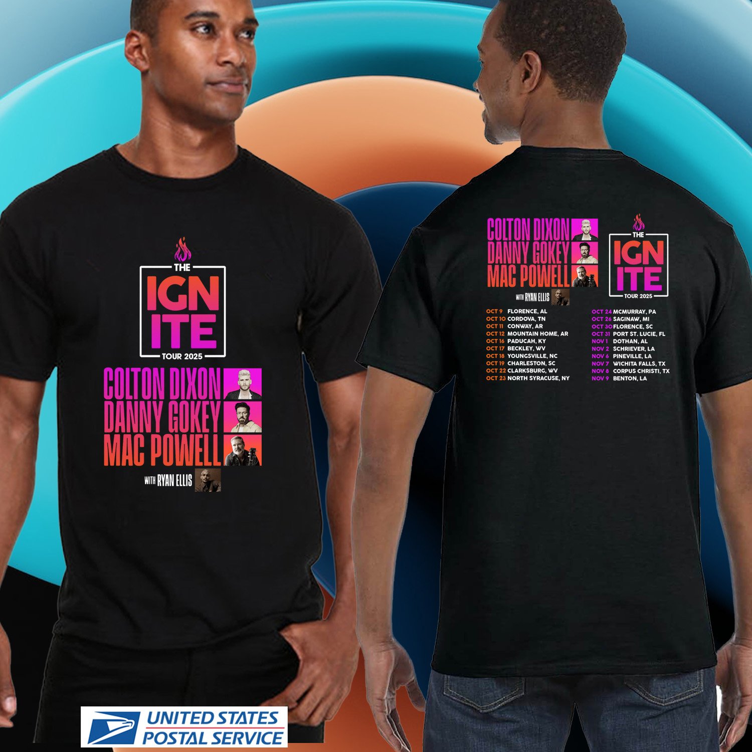 COLTON DIXON DANNY GOKEY THE IGNITE TOUR 2025. COLTON DIXON, DANNY GOKEY, UNISEX BLACK TEE CS81