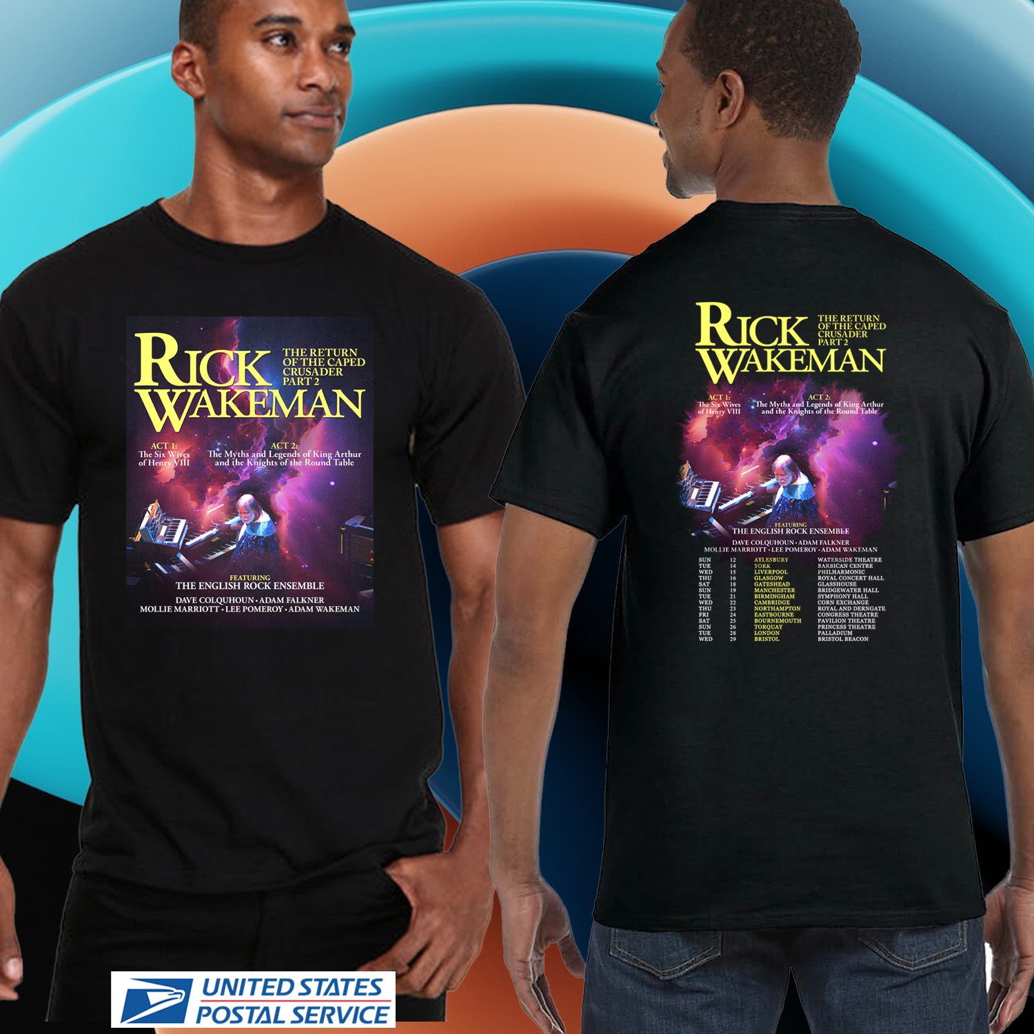RICK WAKEMAN THE RETURN OF THE CAPED CRUSADER PT2 UK TOUR 2025. RICK WAKEMAN, UNISEX BLACK TEE CS81