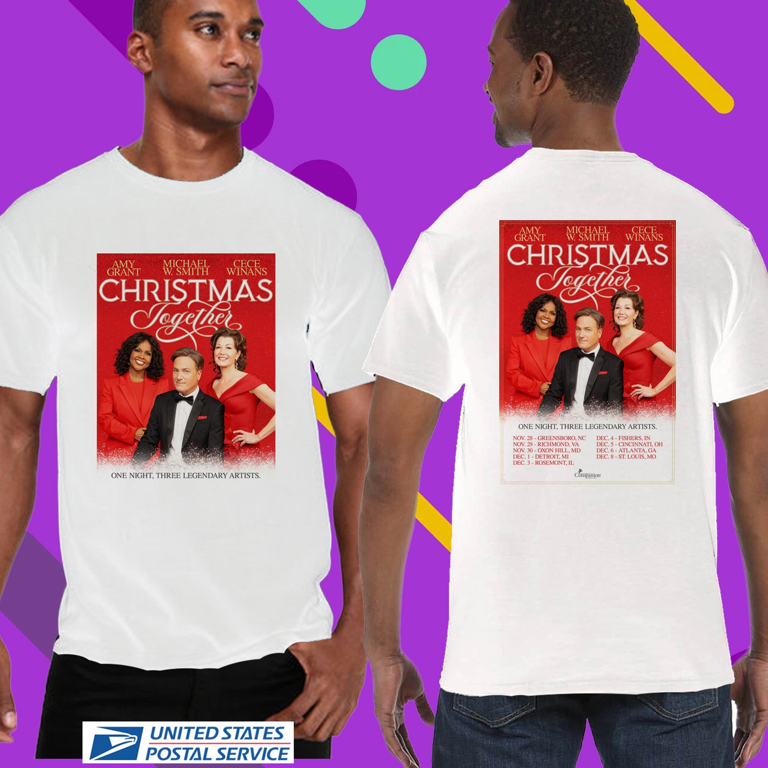 AMY GRANT CECE WINANS CHRISTMAS TOGETHER TOUR 2025. CECE WINANS, UNISEX WHITE TEE CS81