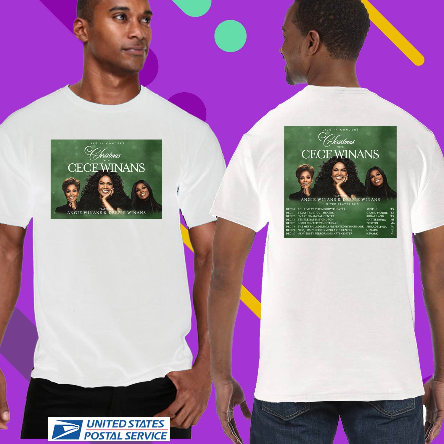 CHRISTMAS WITH CECE WINANS AND ANGIE-DEBBIE WINANS TOUR 2025. CECE WINANS. UNISEX WHITE TEE CS81