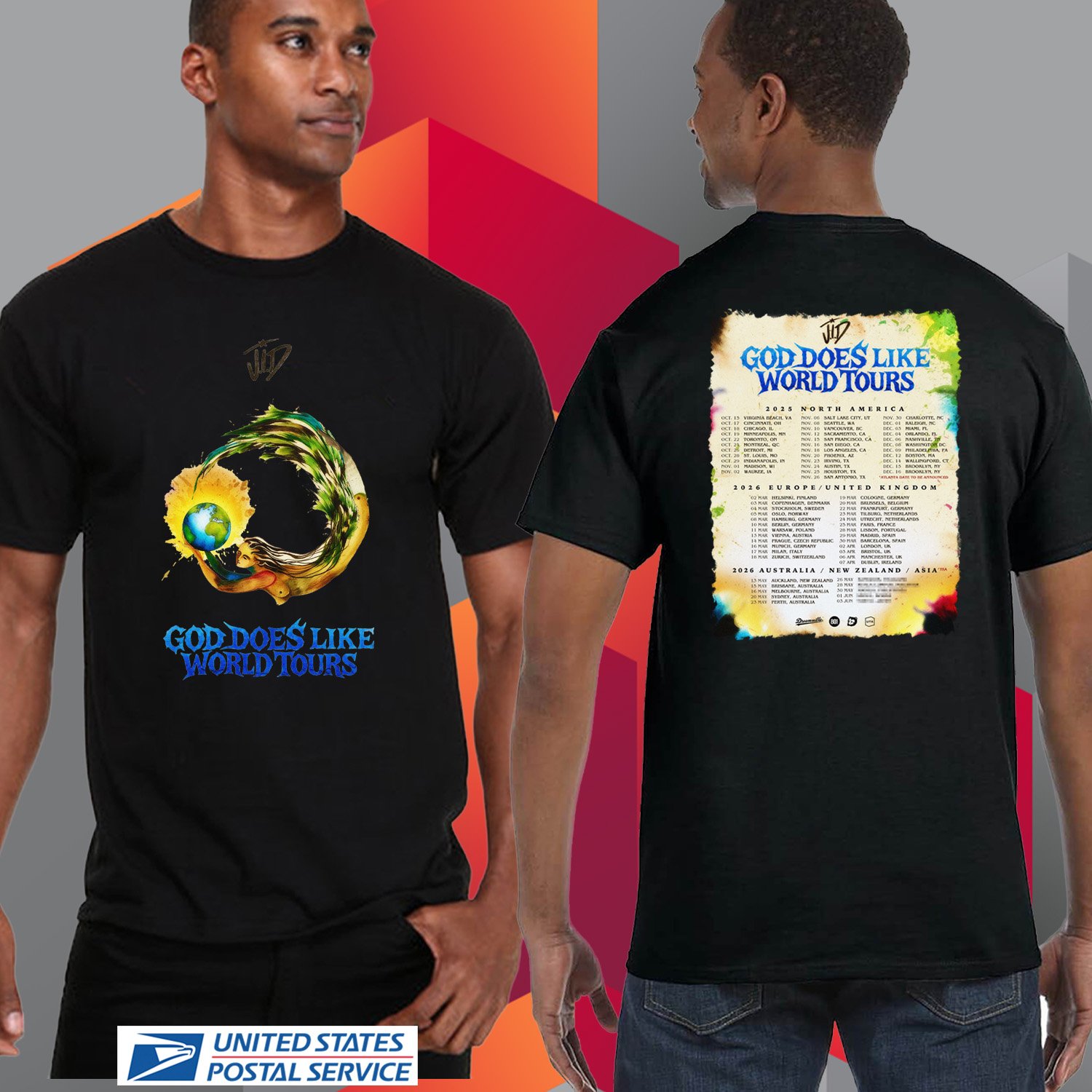 J.I.D GOD DOES LIKE WORLD TOUR 2025/2026. J.I.D. TWO SIDE TEE. UNISEX TEE CS81