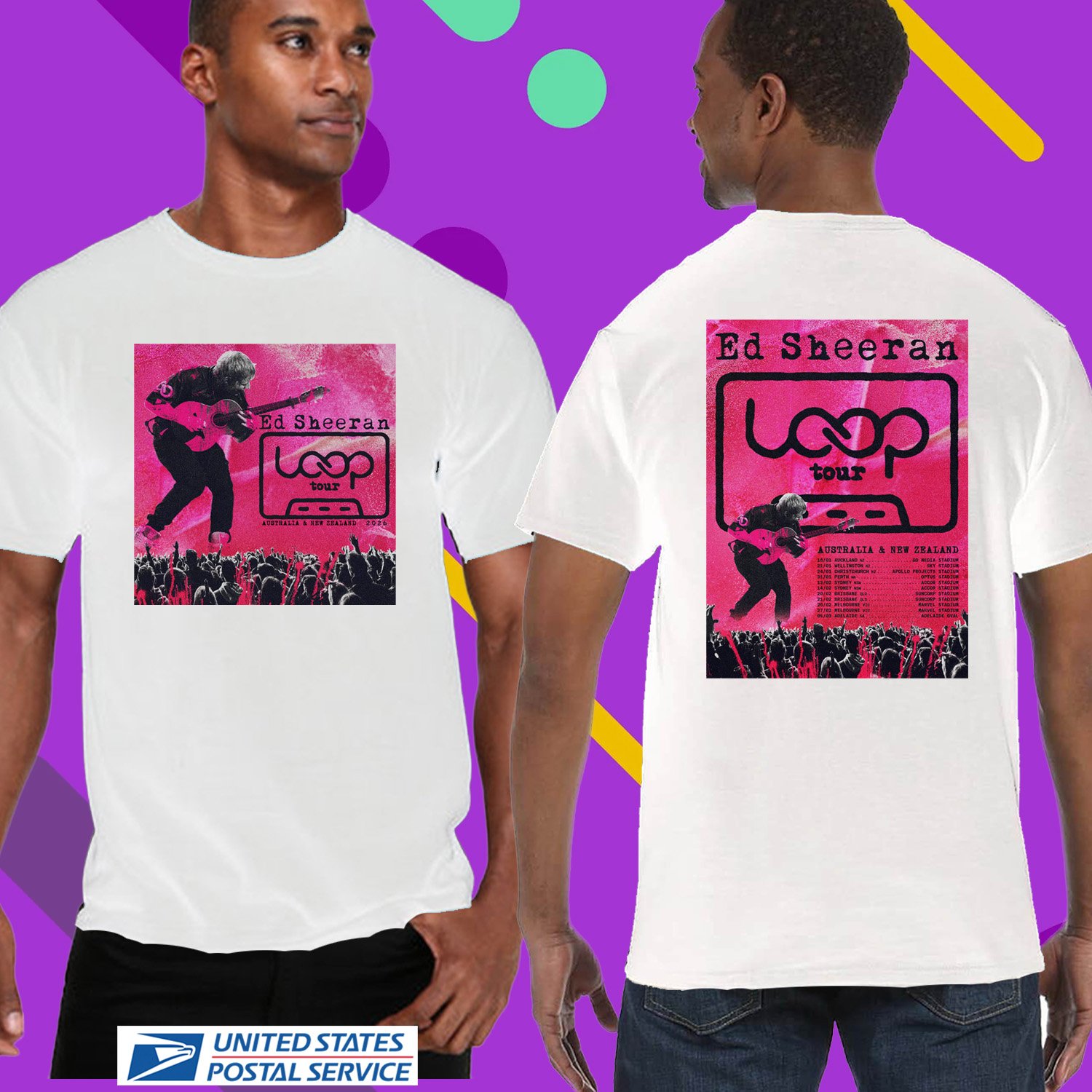 ED SHEERAN LOOP WORLD AT AUSTRALIA NZ TOUR 2026. ED SHEERAN. TWO SIDE TEE. UNISEX WHITE TEE CS81