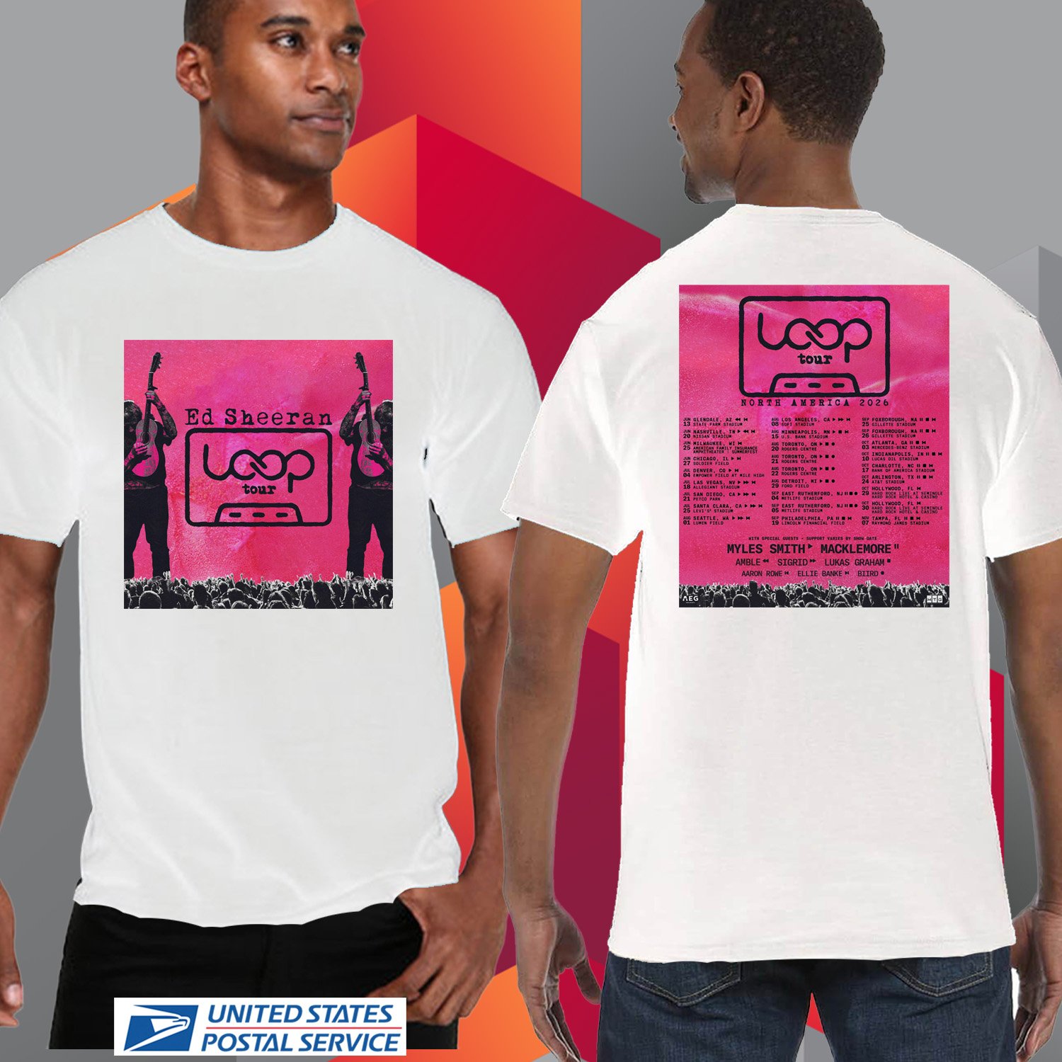 ED SHEERAN LOOP WORLD AT N.AMERICA TOUR 2026. ED SHEERAN. TWO SIDE TEE. UNISEX WHITE TEE CS81