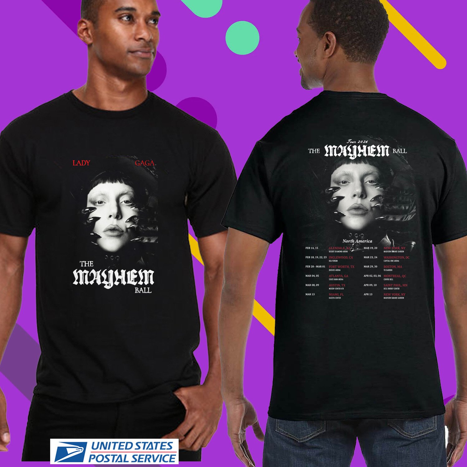 LADY GAGA FINAL LEG THE MAYHEM BALL N. AMERICA TOUR 2026. LADY GAGA. TWO SIDE TEE. UNISEX TEE CS81