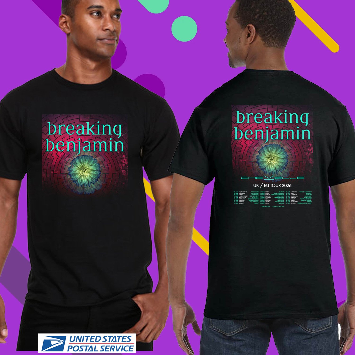 BREAKING BENJAMIN EUROPE UK SUMMER TOUR 2026. BREAKING BENJAMIN. TWO SIDE TEE. UNISEX TEE CS81