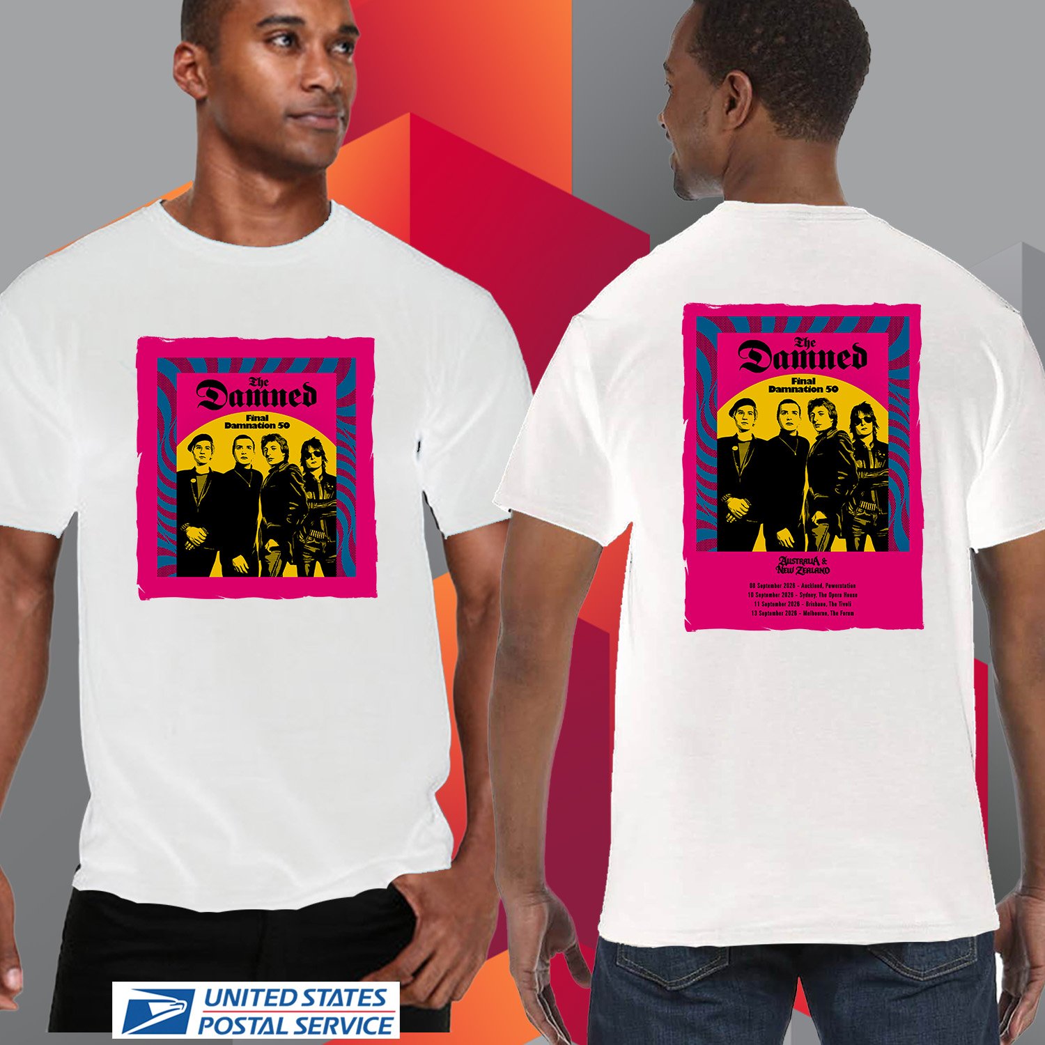 THE DAMNED FINAL DAMNATION 50TH WORLD AUSTRALIA TOUR 2026. THE DAMNED. UNISEX WHITE TEE CS81