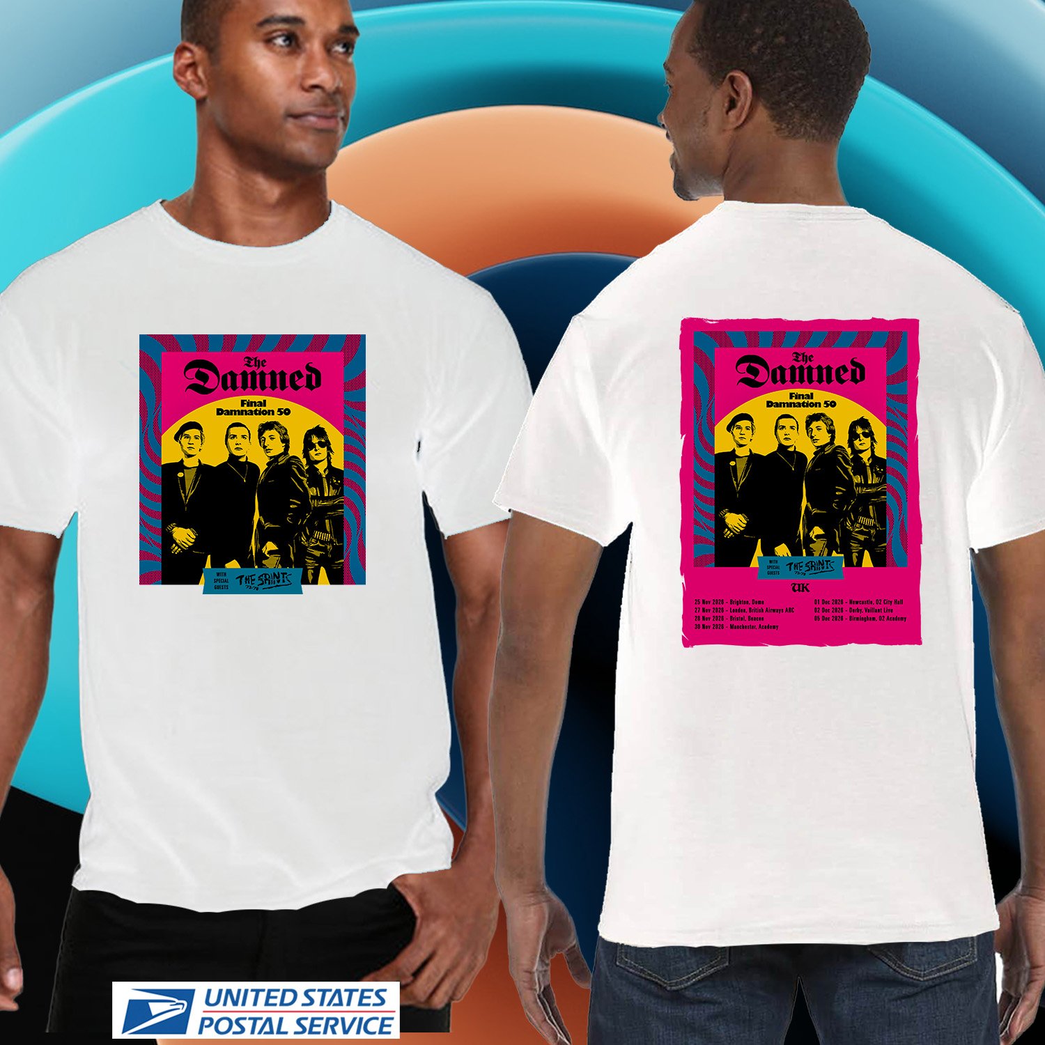 THE DAMNED FINAL DAMNATION 50TH WORLD U.KINGDOM TOUR 2026. THE DAMNED. UNISEX WHITE TEE CS81
